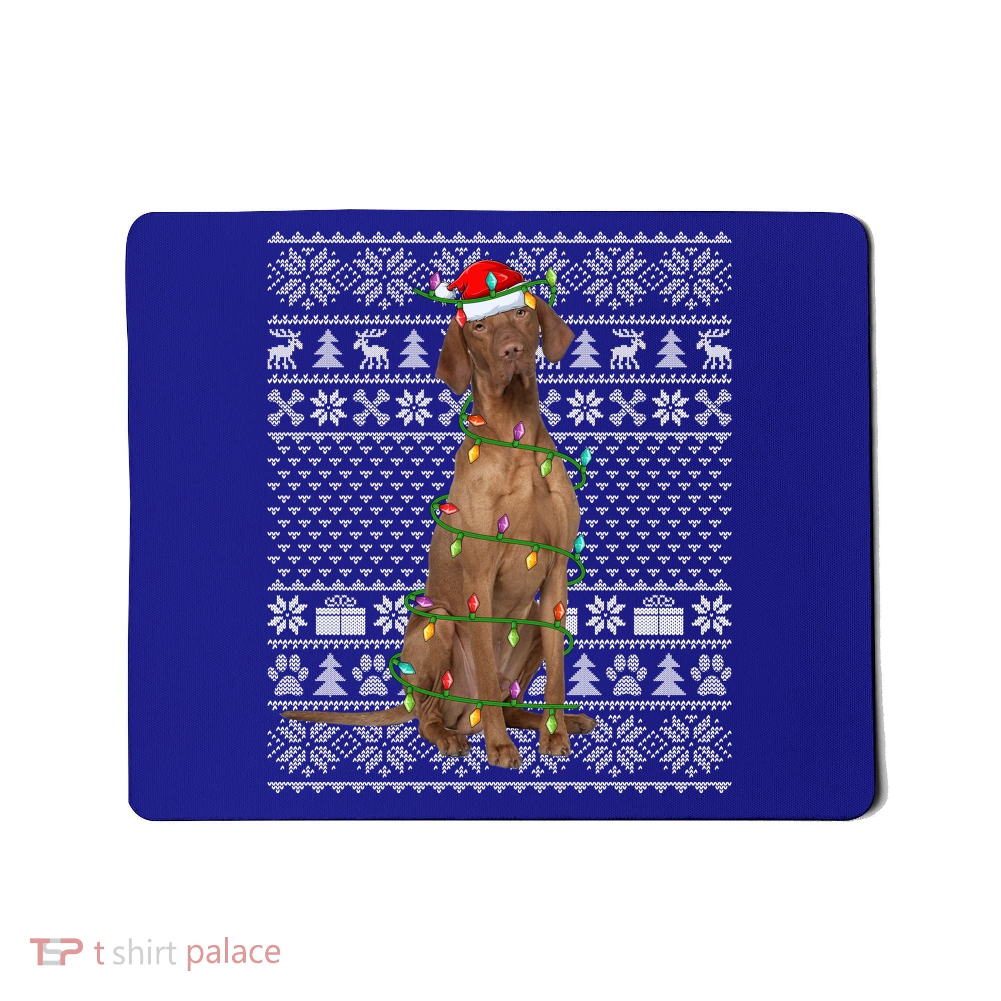 Ugly Sweater Style Xmas Lights Santa Vizsla Dog Christmas Gift Mousepad