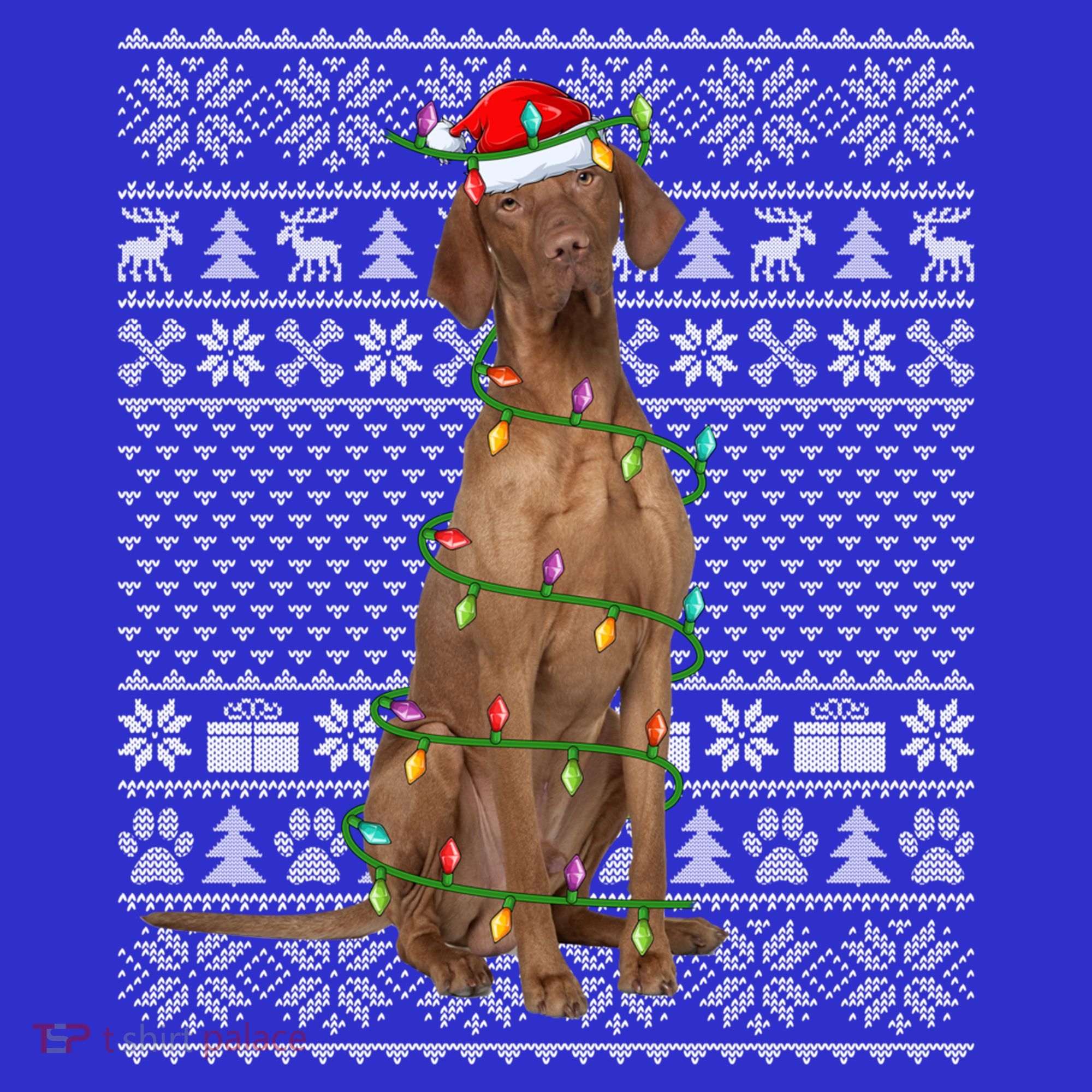Ugly Sweater Style Xmas Lights Santa Vizsla Dog Christmas Gift Women's Tank Top