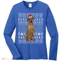 Ugly Sweater Style Xmas Lights Santa Vizsla Dog Christmas Gift Women's Long Sleeve Shirt thumb 0