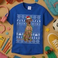 Ugly Sweater Style Xmas Lights Santa Vizsla Dog Christmas Gift Kids T-Shirt thumb 3
