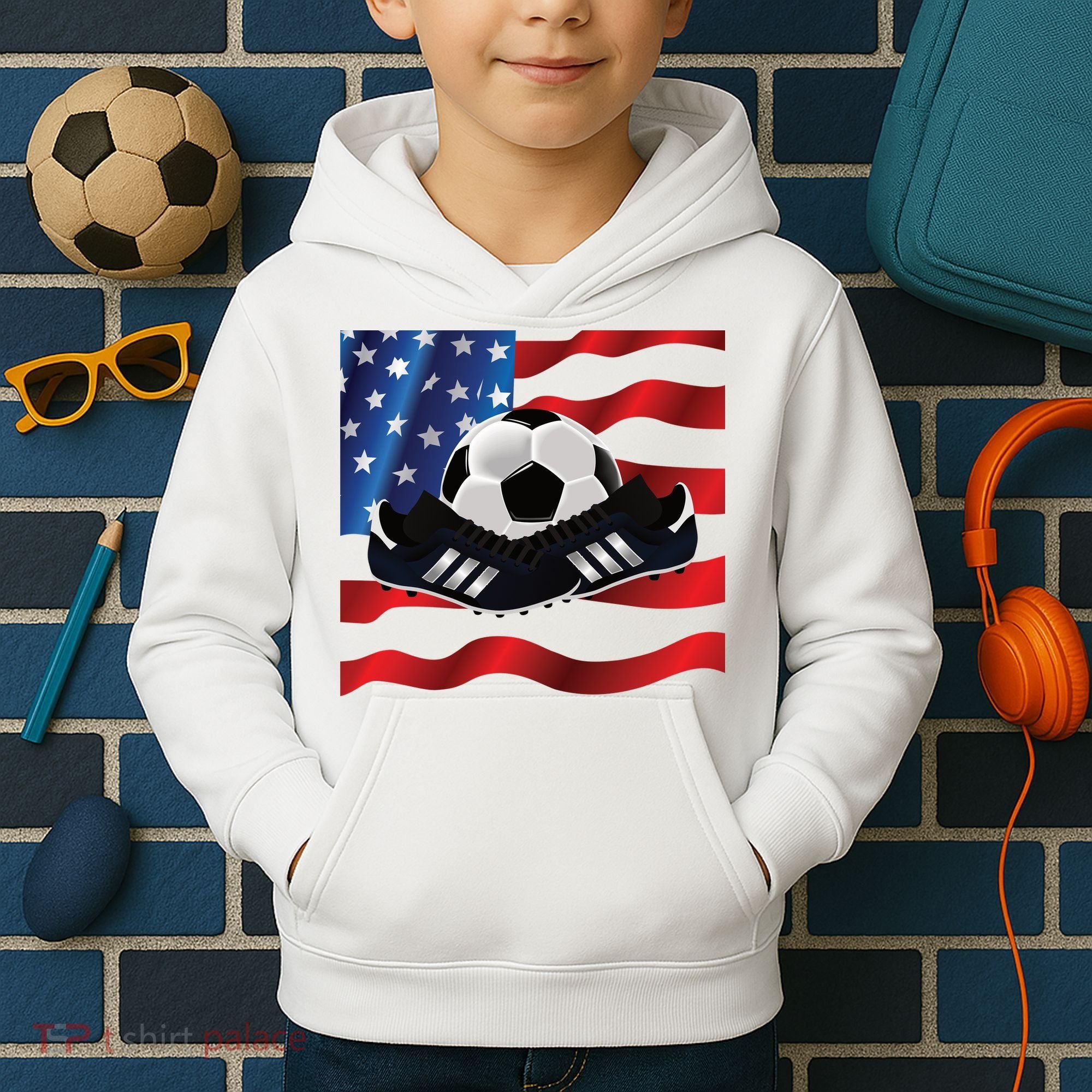 US Soccer Fan Team USA Ball Flag Kids Hoodie