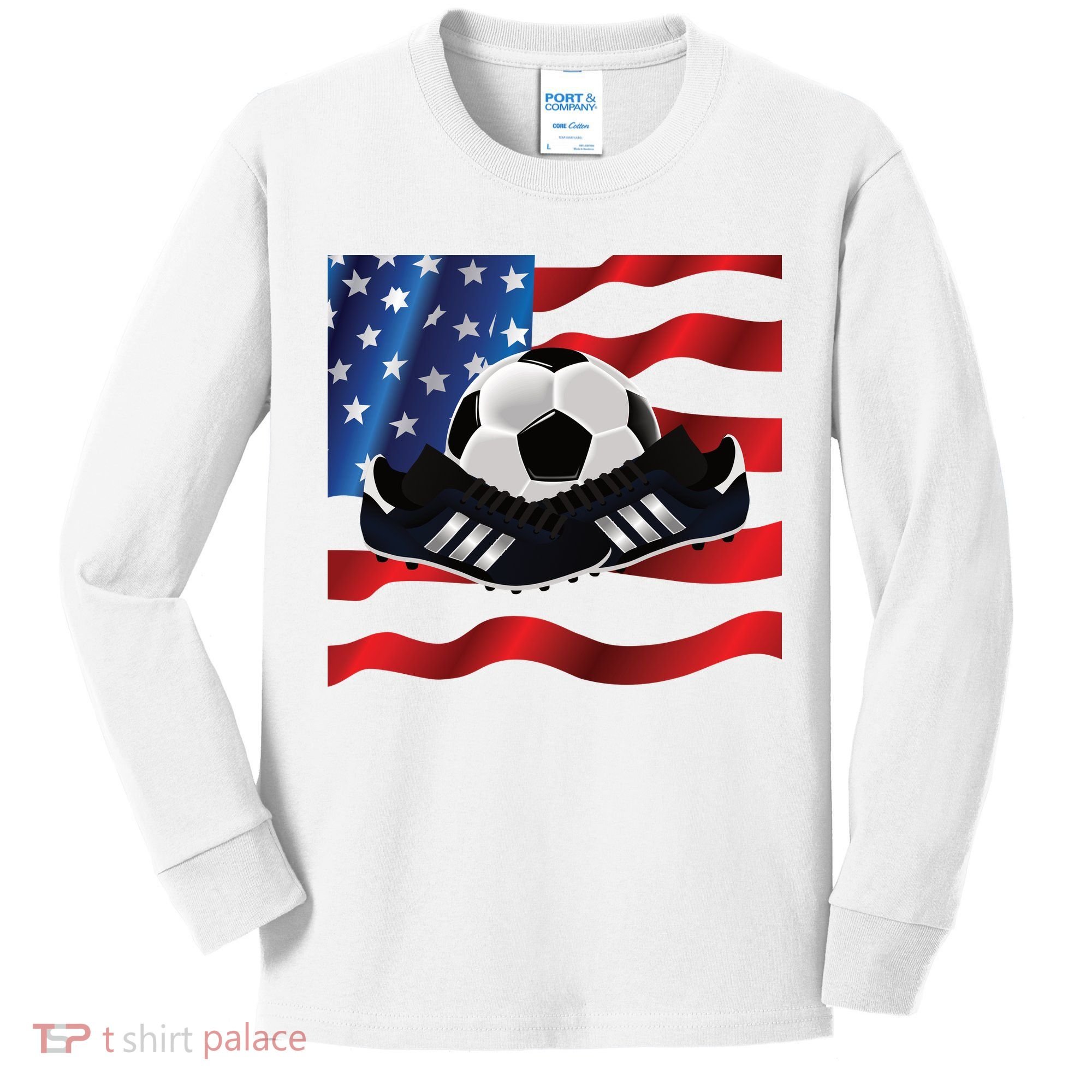 US Soccer Fan Team USA Ball Flag Kids Long Sleeve Shirt