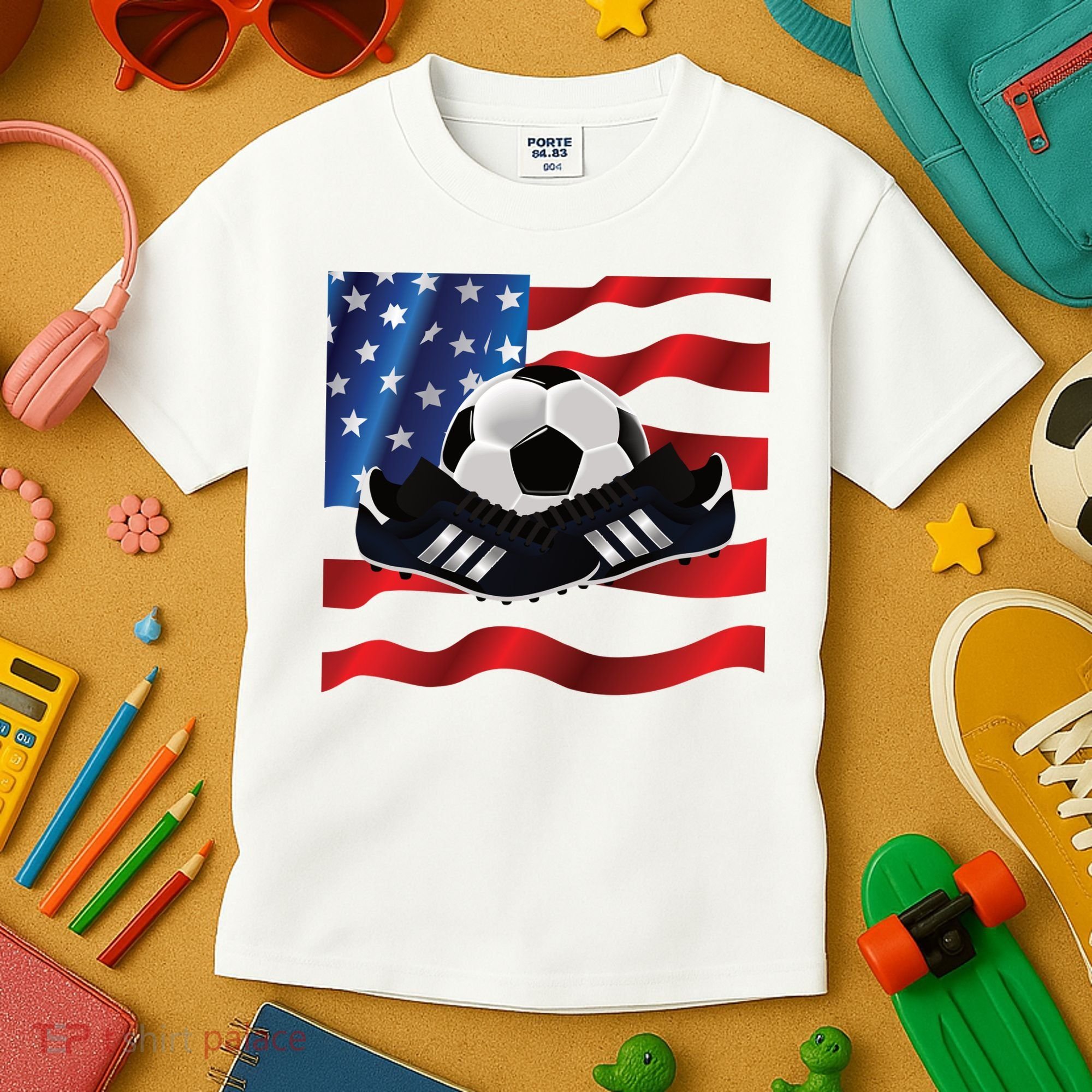 US Soccer Fan Team USA Ball Flag Kids T-Shirt