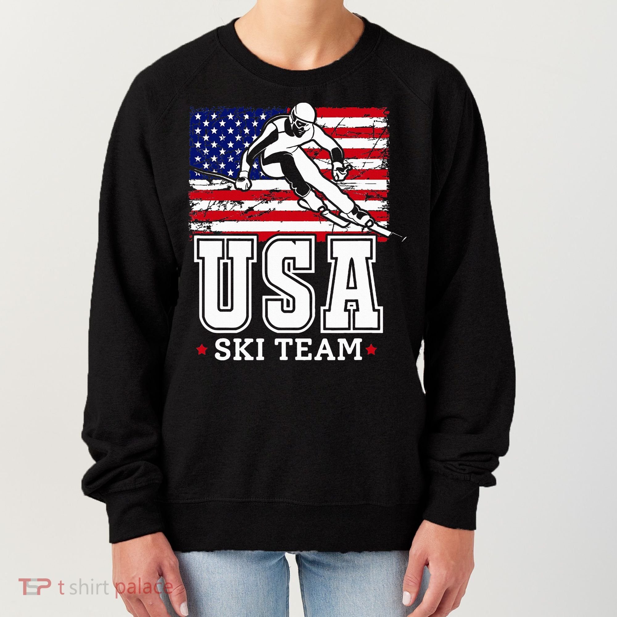 Usa Ski Team American Flag Skiing Skier Women's Sweatshirt