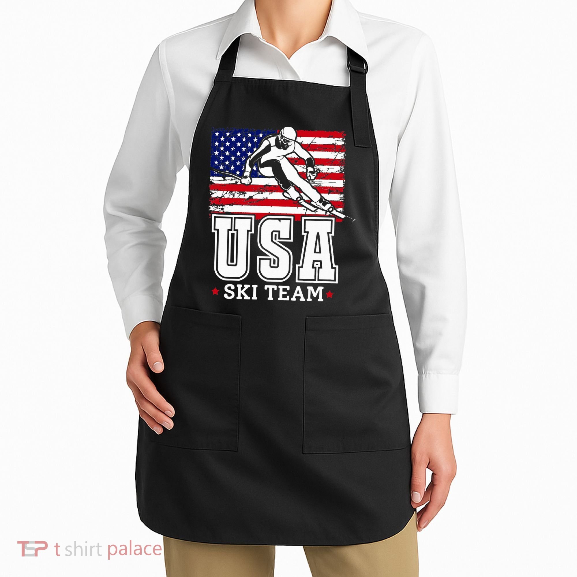Usa Ski Team American Flag Skiing Skier Apron
