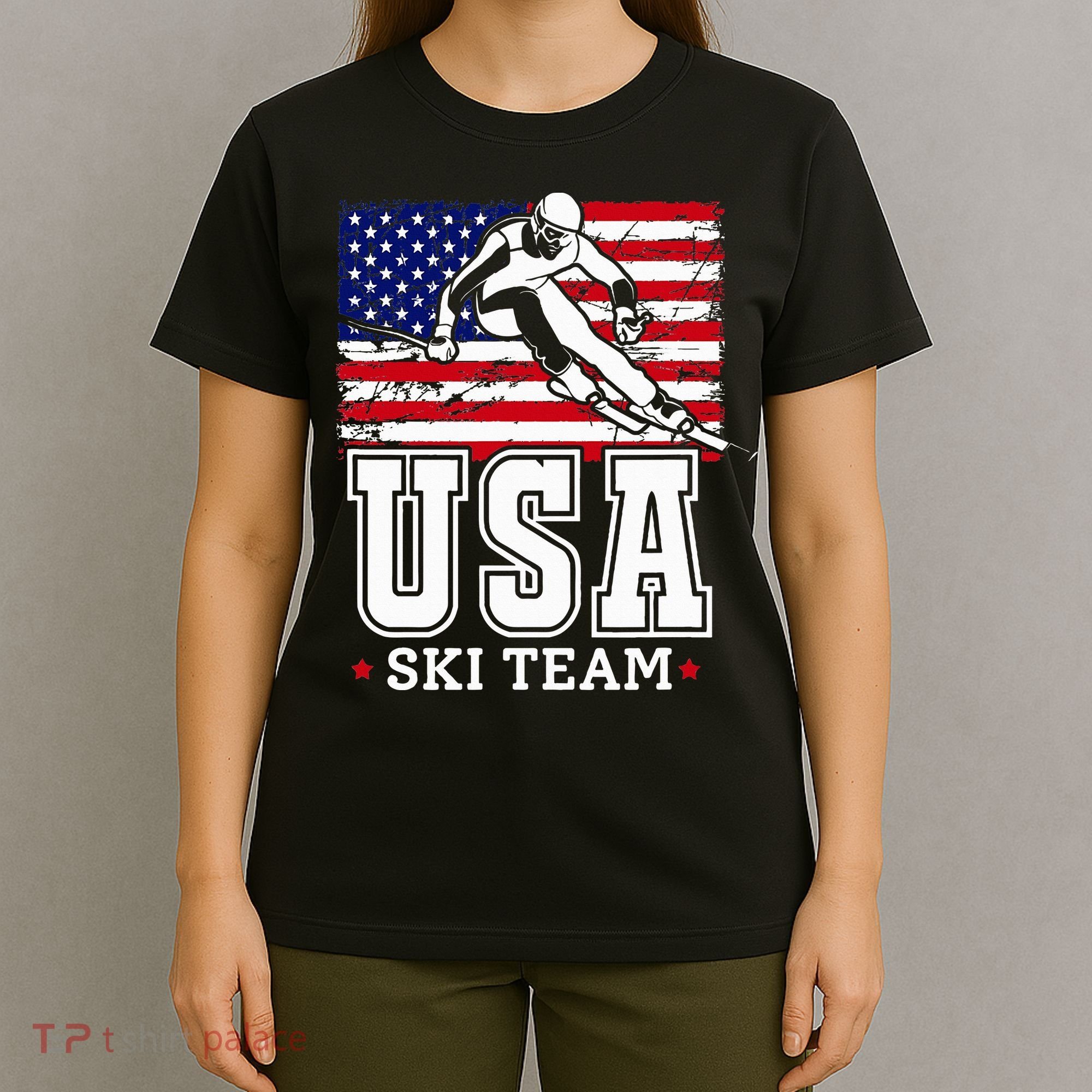 Usa Ski Team American Flag Skiing Skier T-Shirt