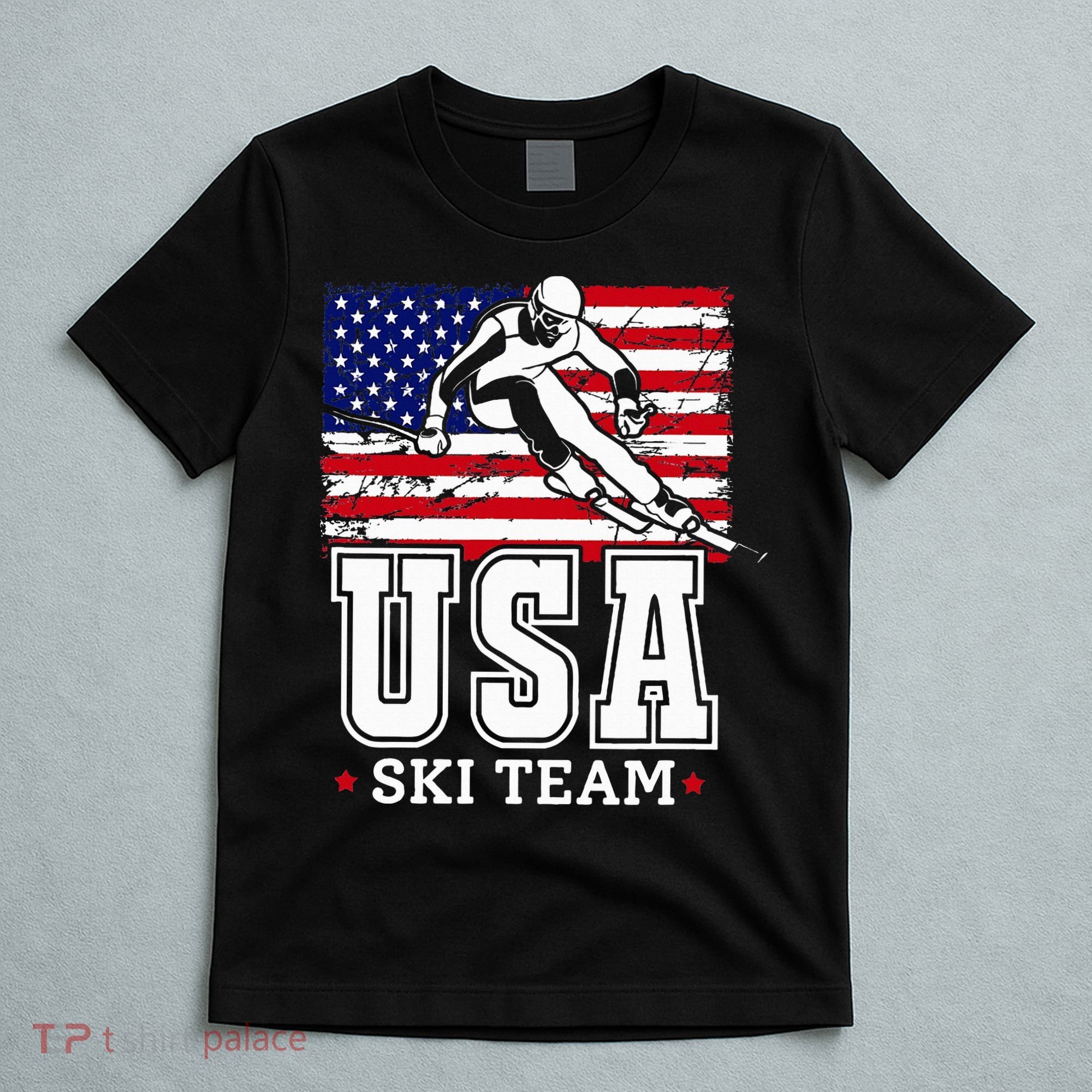 Usa Ski Team American Flag Skiing Skier T-Shirt