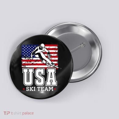 Usa Ski Team American Flag Skiing Skier Button