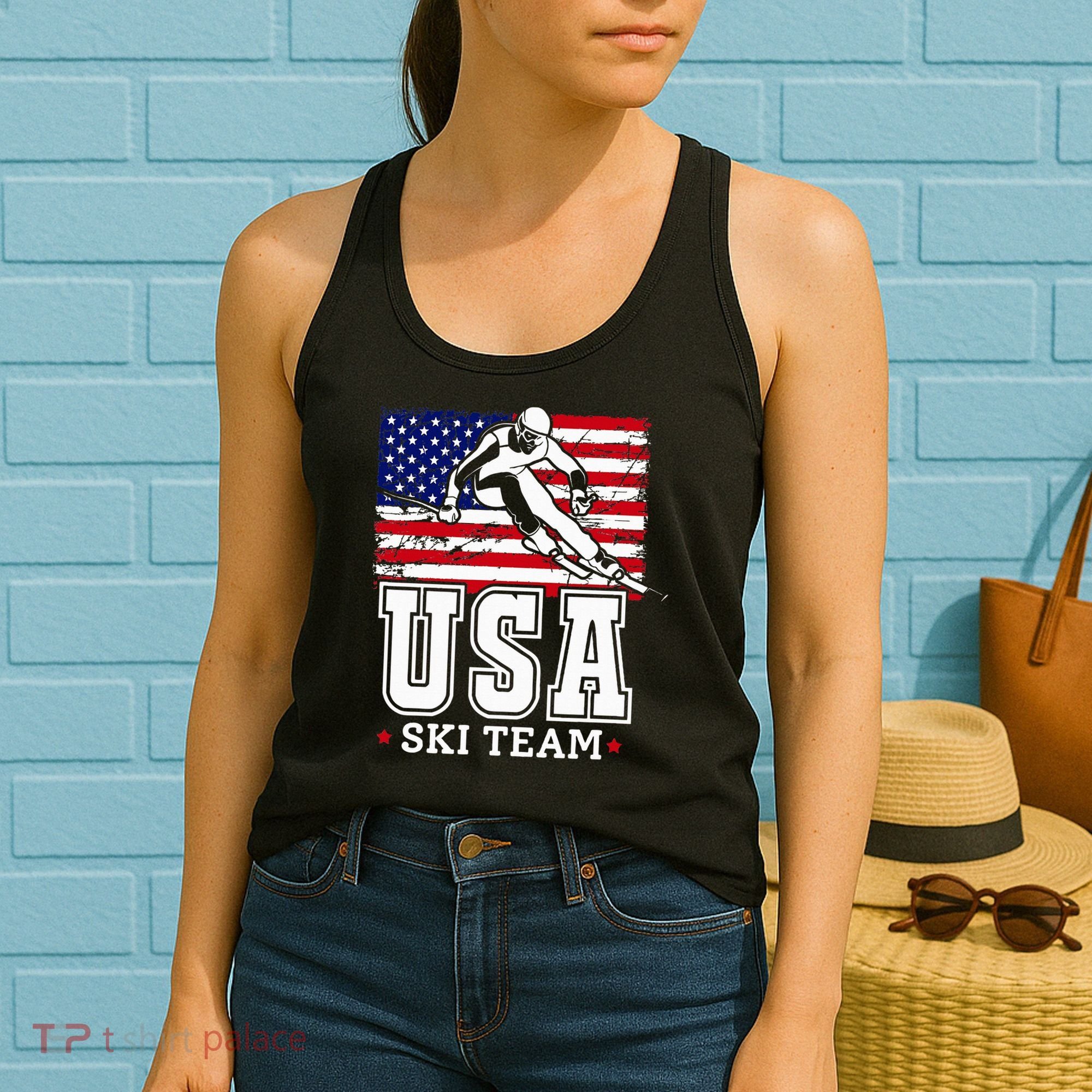 Usa Ski Team American Flag Skiing Skier Women's Tank Top