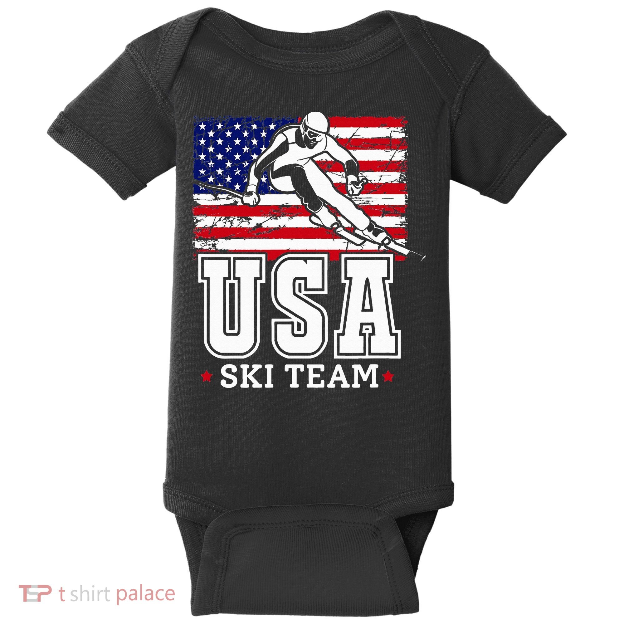 Usa Ski Team American Flag Skiing Skier Baby Bodysuit