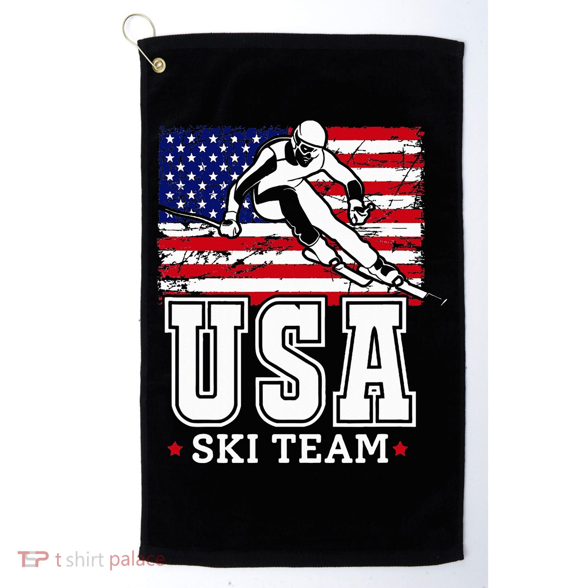 Usa Ski Team American Flag Skiing Skier Golf Towel
