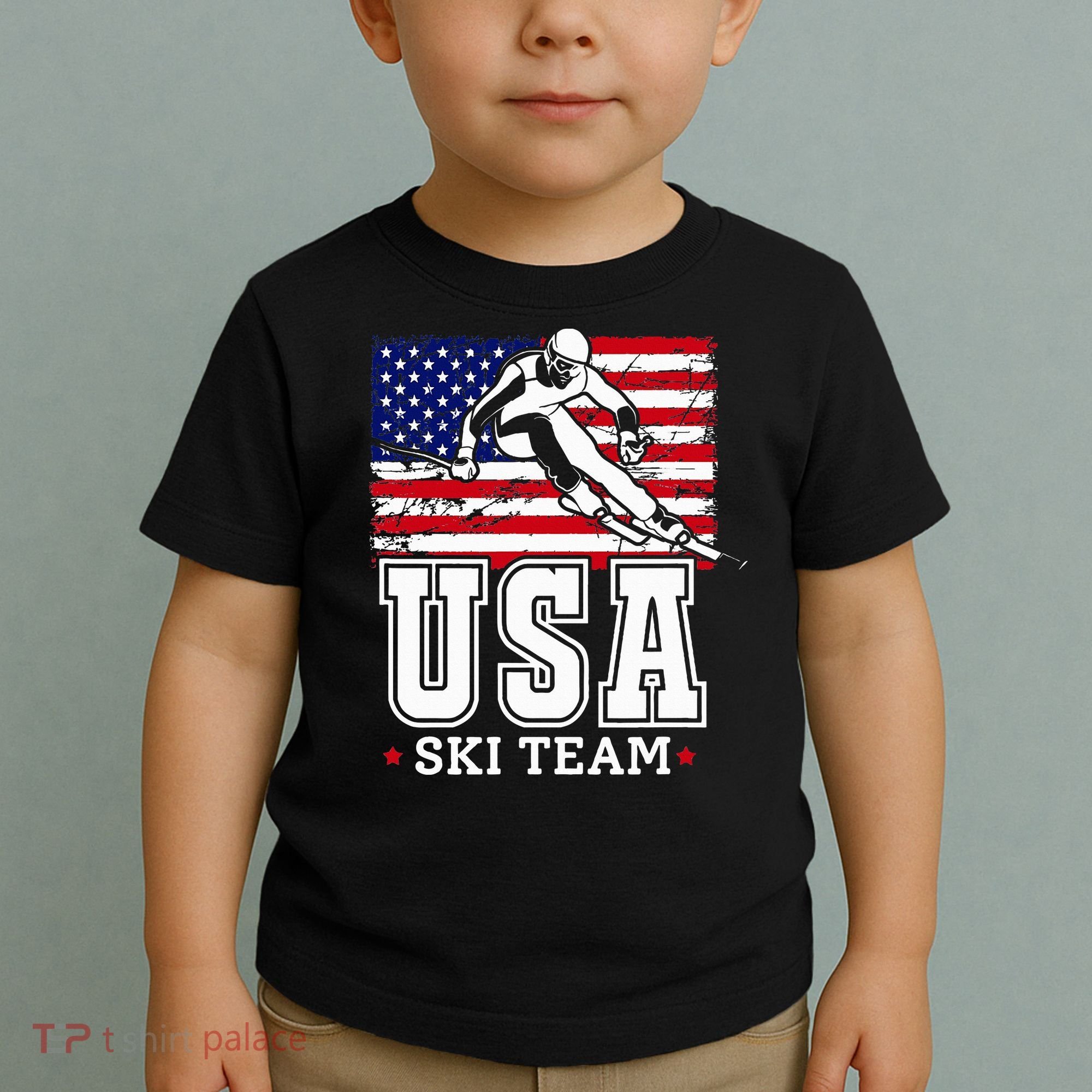 Usa Ski Team American Flag Skiing Skier Toddler T-Shirt
