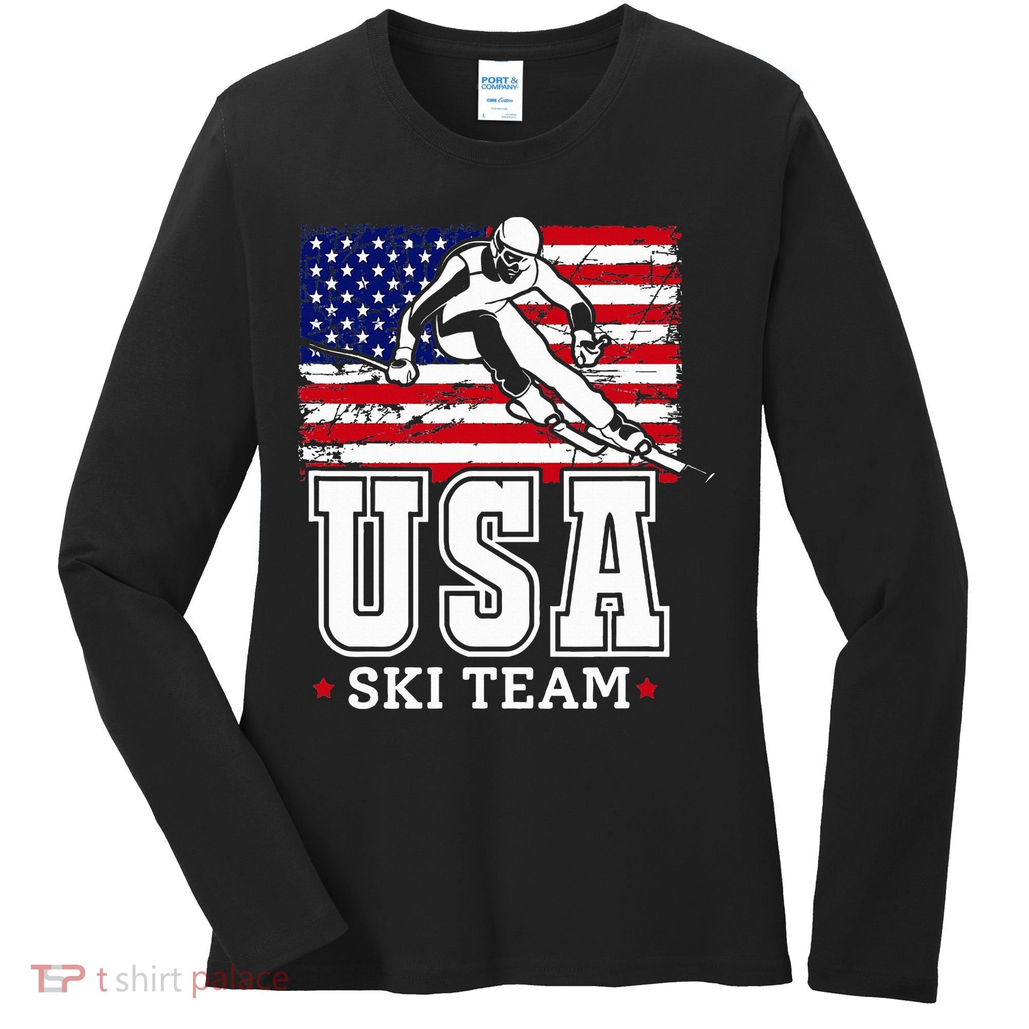Usa Ski Team American Flag Skiing Skier Women's Long Sleeve Shirt