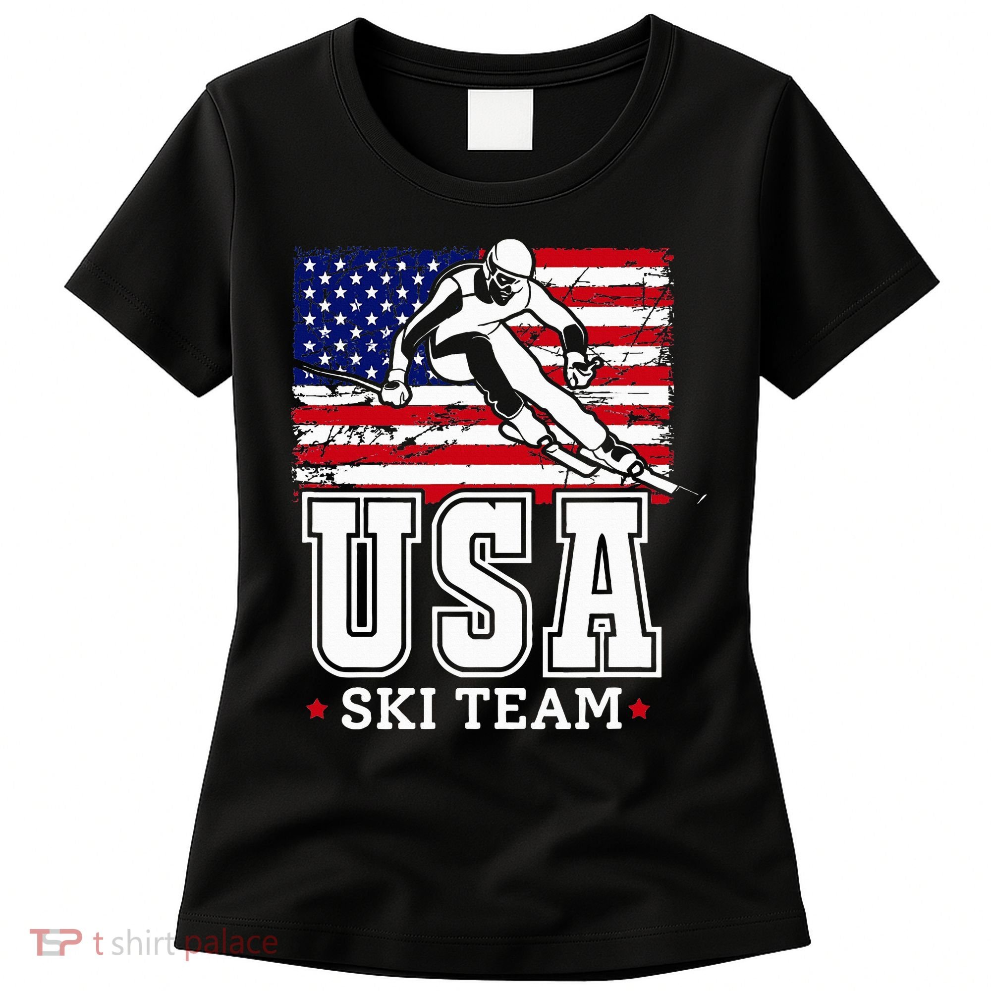 Usa Ski Team American Flag Skiing Skier Women's T-Shirt