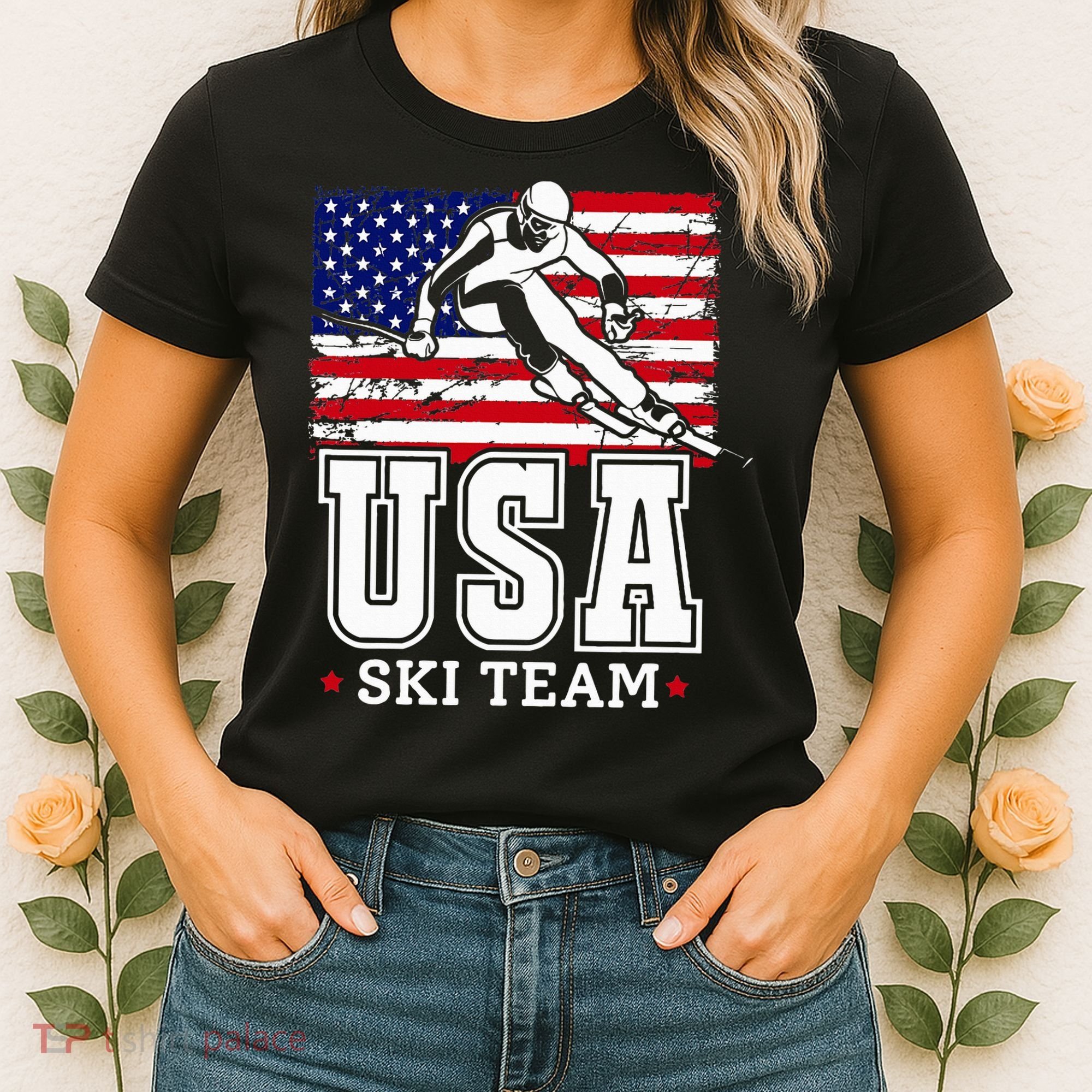 Usa Ski Team American Flag Skiing Skier Women's T-Shirt