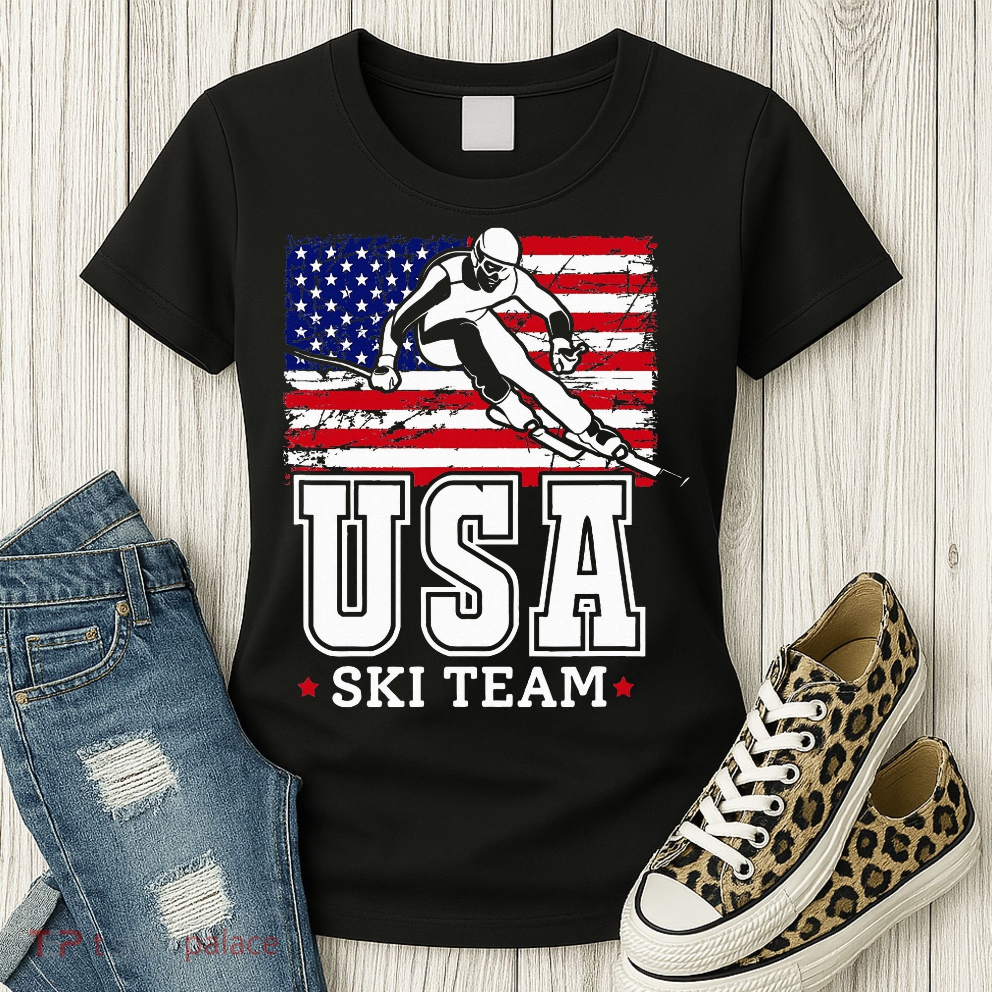 Usa Ski Team American Flag Skiing Skier Women's T-Shirt