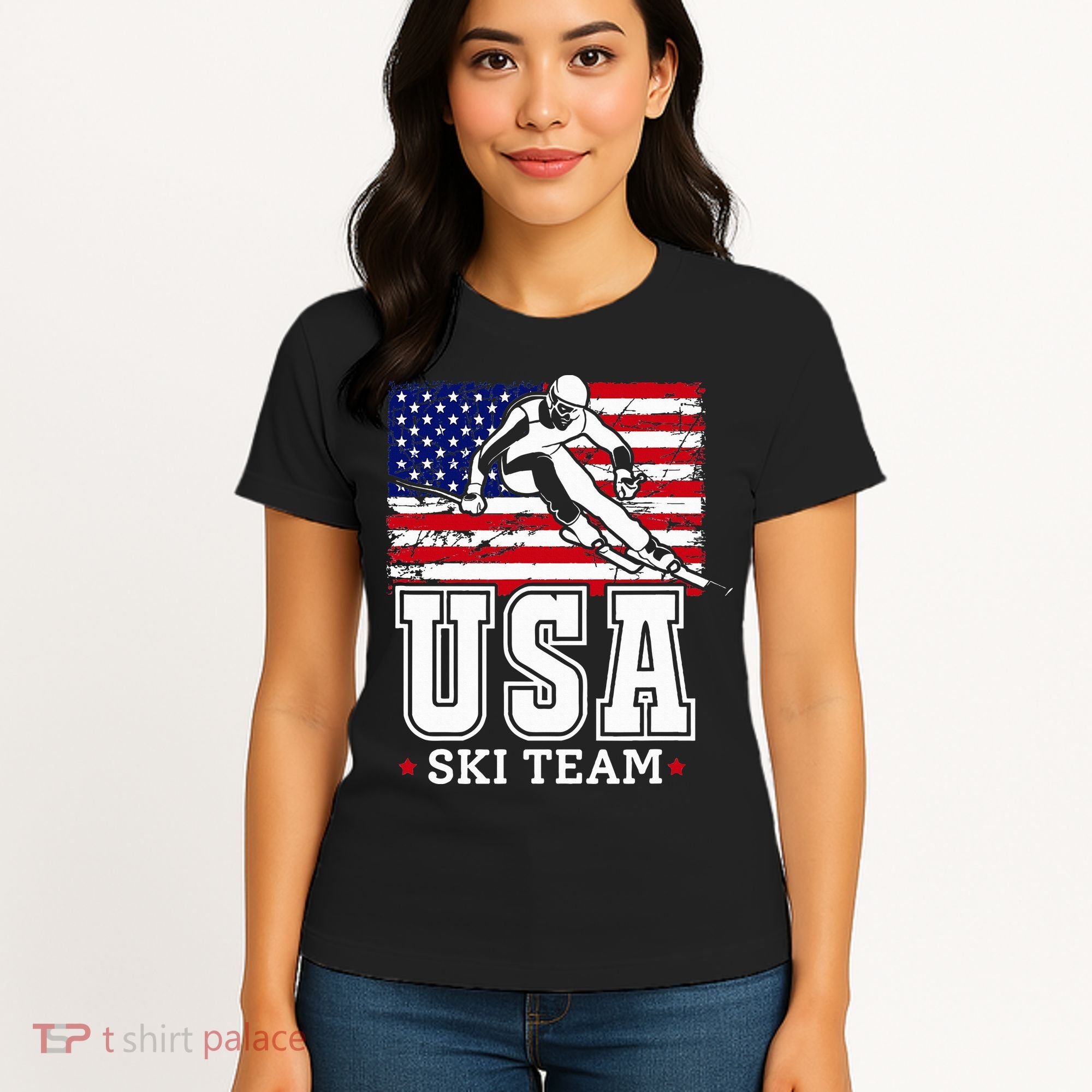Usa Ski Team American Flag Skiing Skier Women's T-Shirt