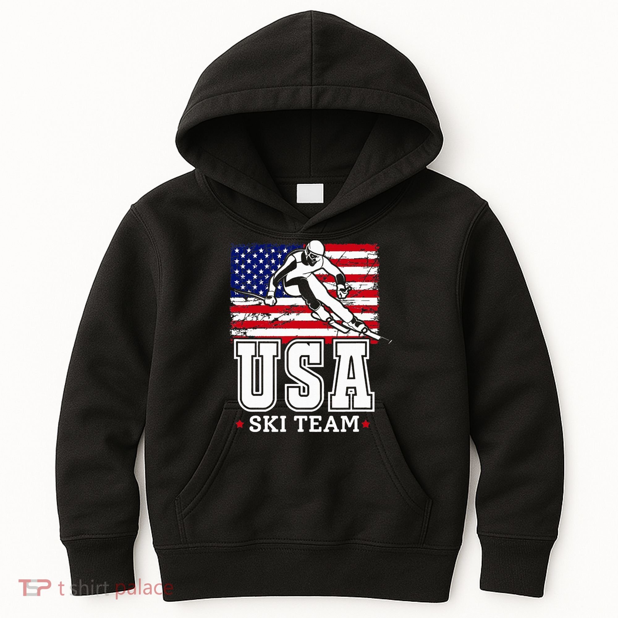 Usa Ski Team American Flag Skiing Skier Kids Hoodie