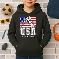 Usa Ski Team American Flag Skiing Skier Kids Hoodie thumb 2