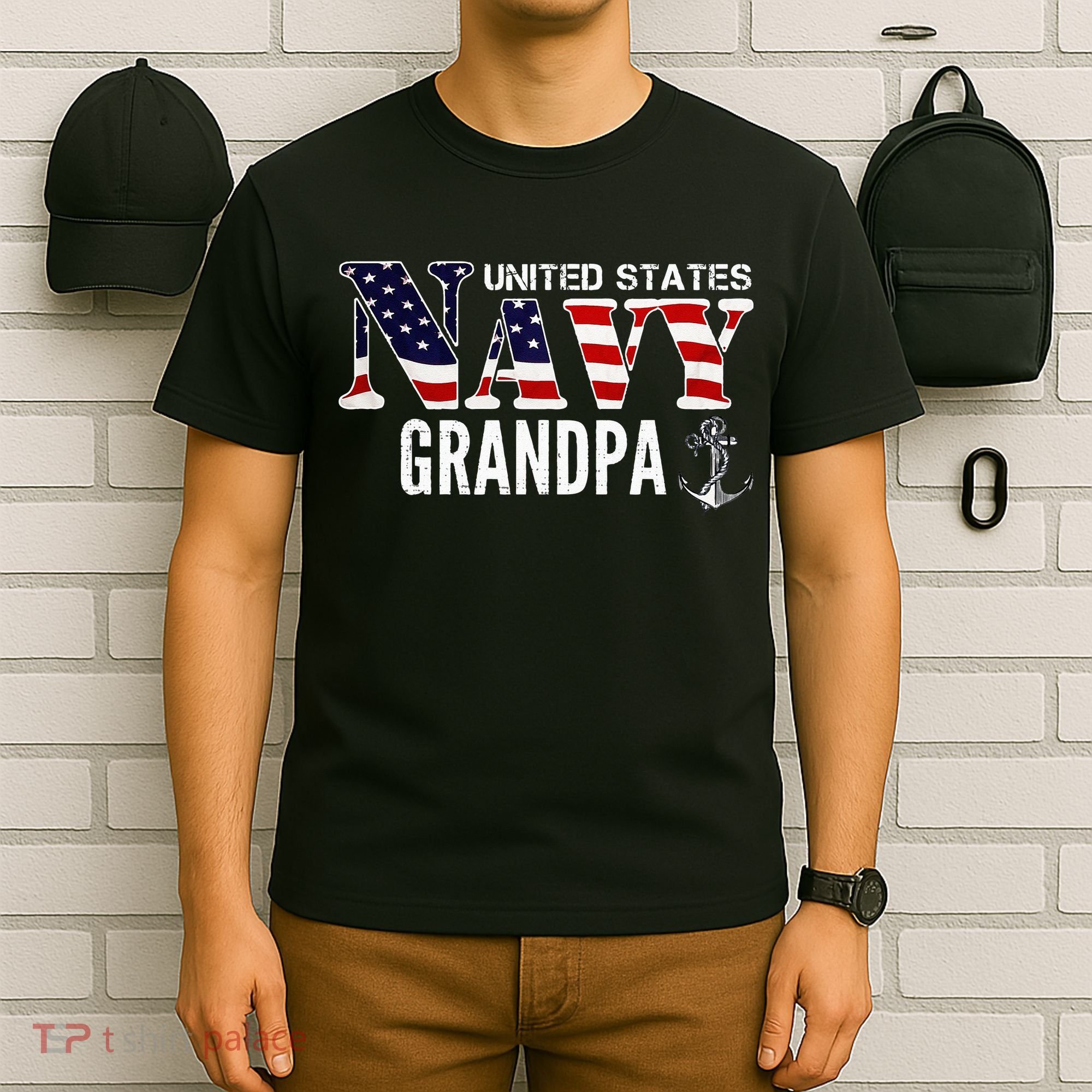 United States Vintage Navy With American Flag Grandpa Gift T-Shirt