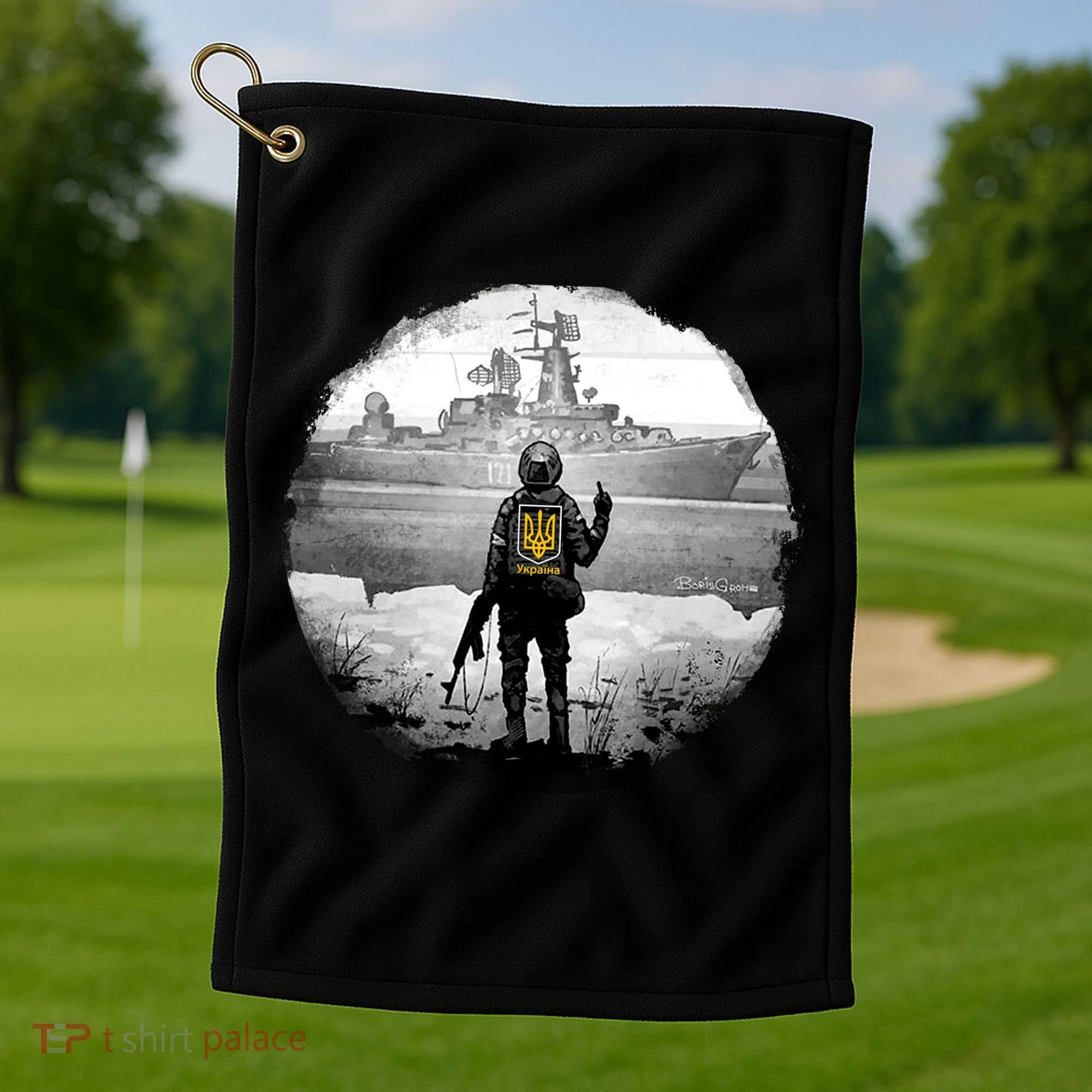 Ukraine Soldier Vs Russian Warship Golf Towel