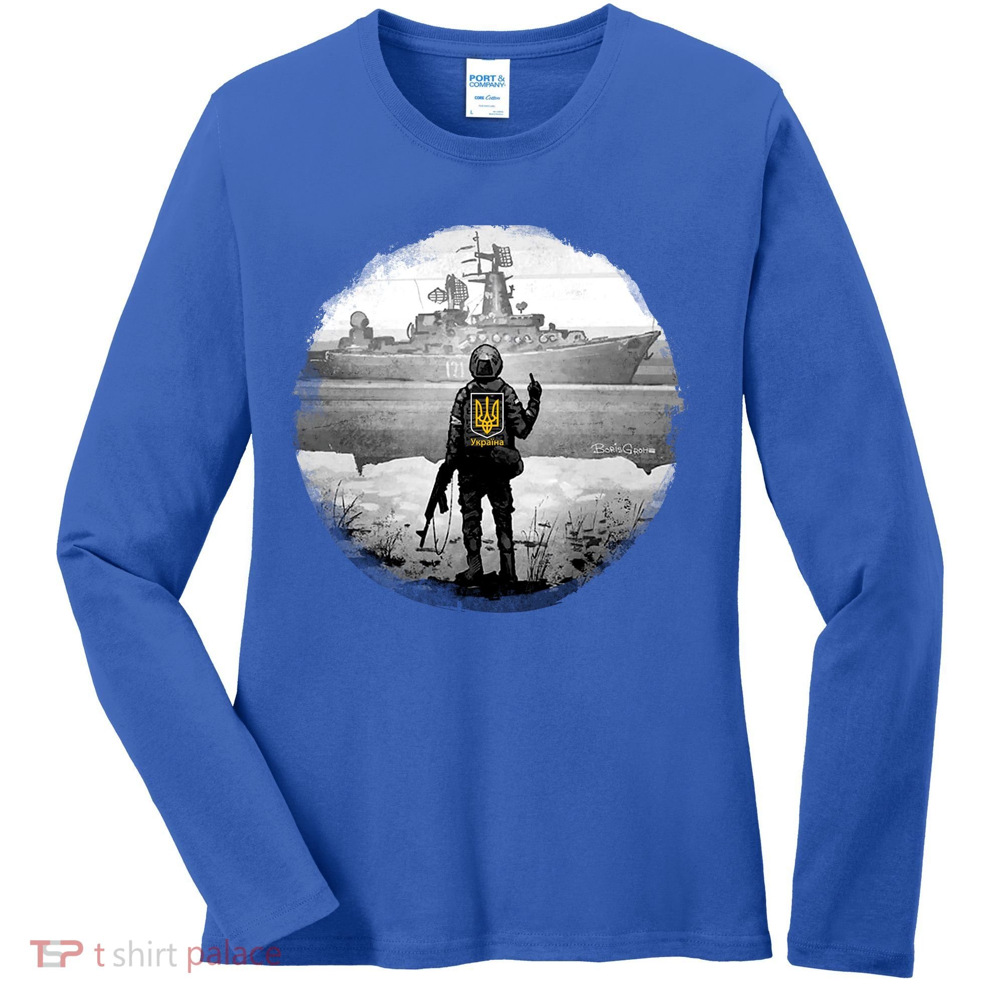 Ukraine Soldier Vs Russian Warship Women's Long Sleeve Shirt