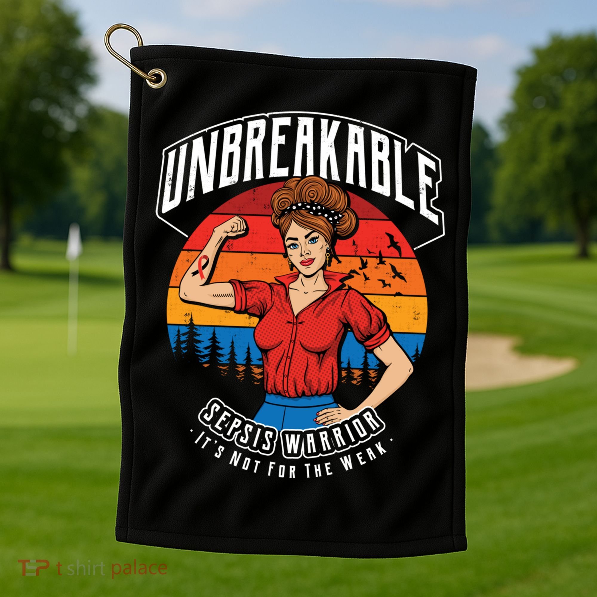 Unbreakable Sepsis Warrior Sunset Gift Golf Towel