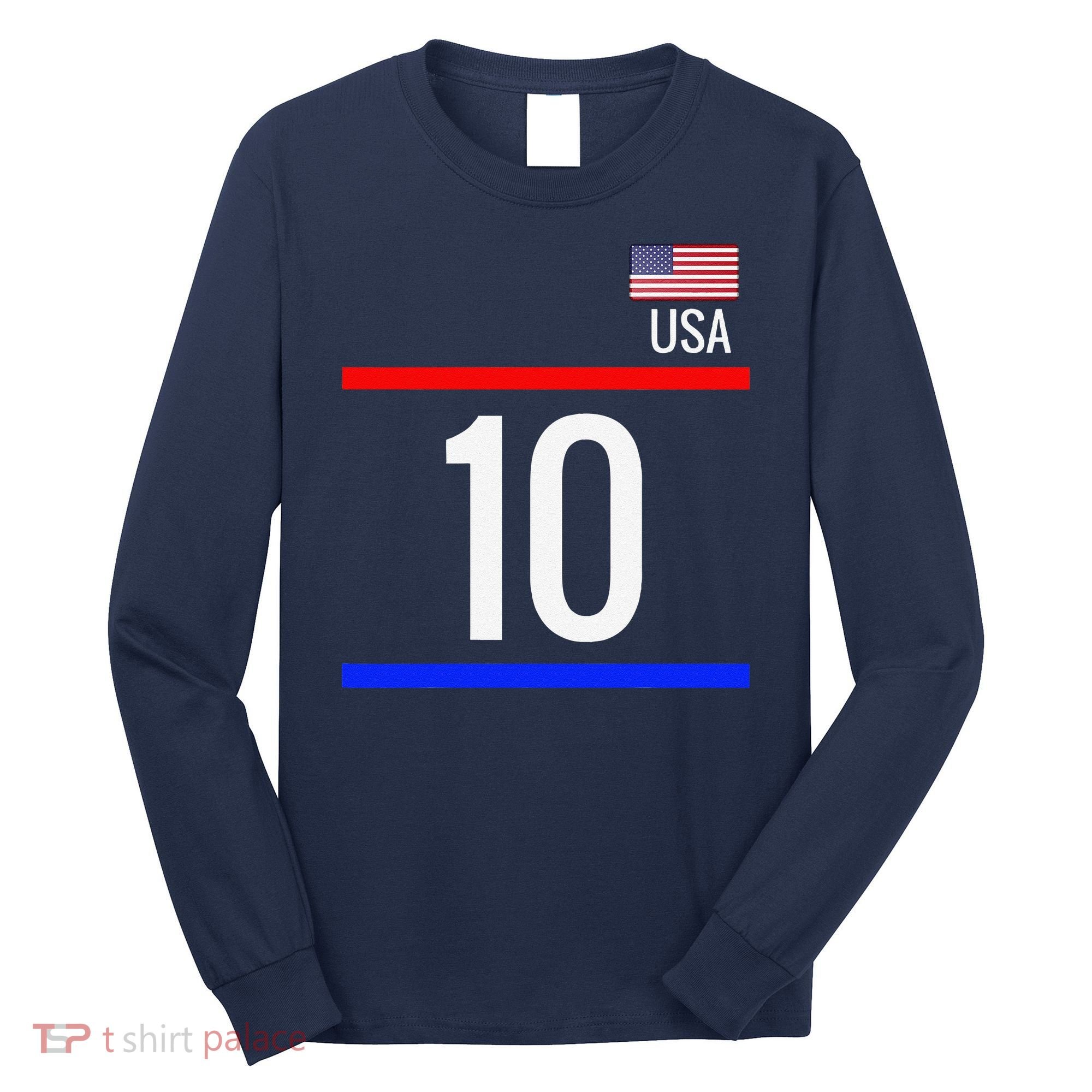 Usa Soccer With Number 10 Sports Long Sleeve Shirt