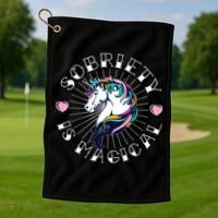 Unicorn Tattoo Art Sobriety Is Magical Na Aa Recovery Gift Golf Towel thumb 1