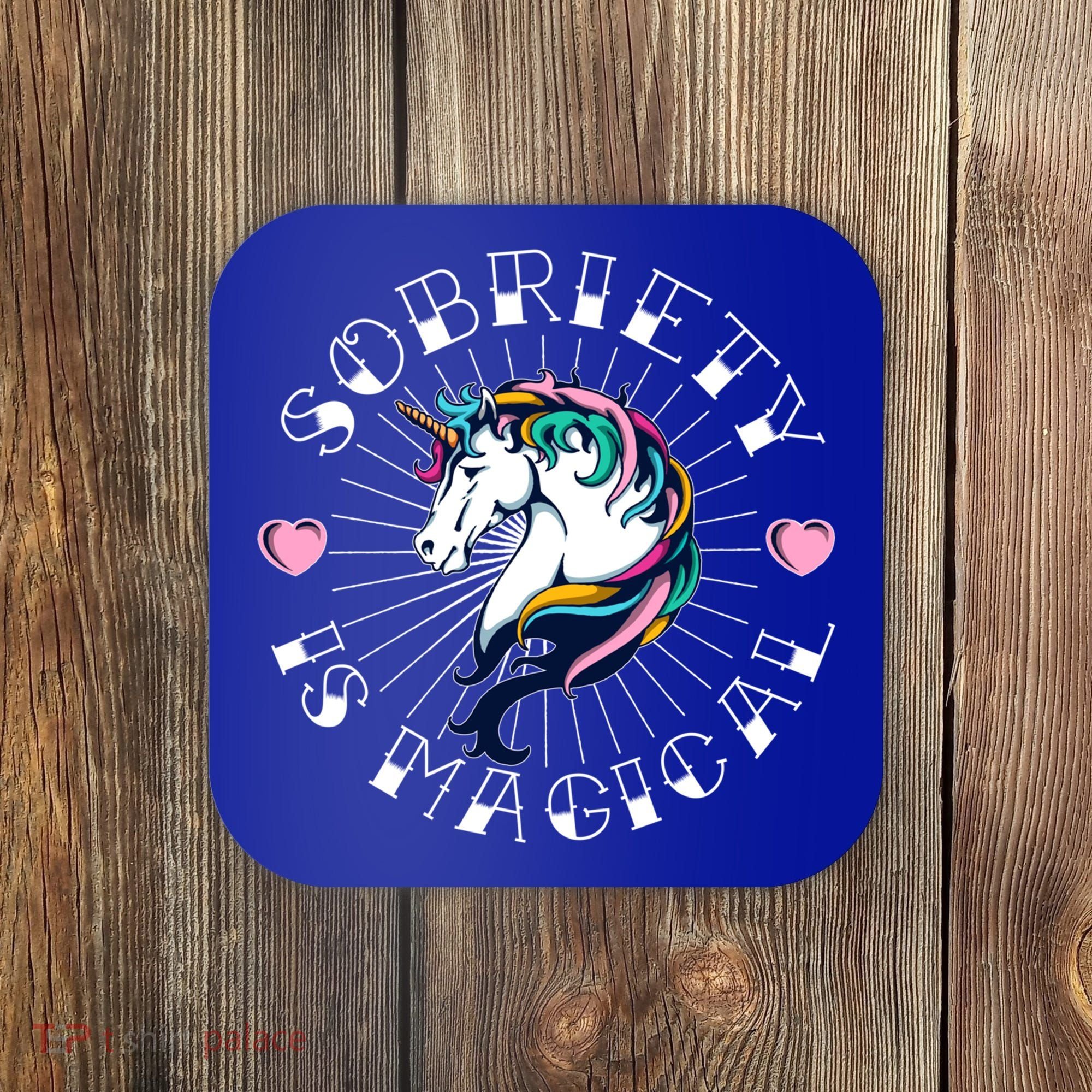 Unicorn Tattoo Art Sobriety Is Magical Na Aa Recovery Gift Coaster