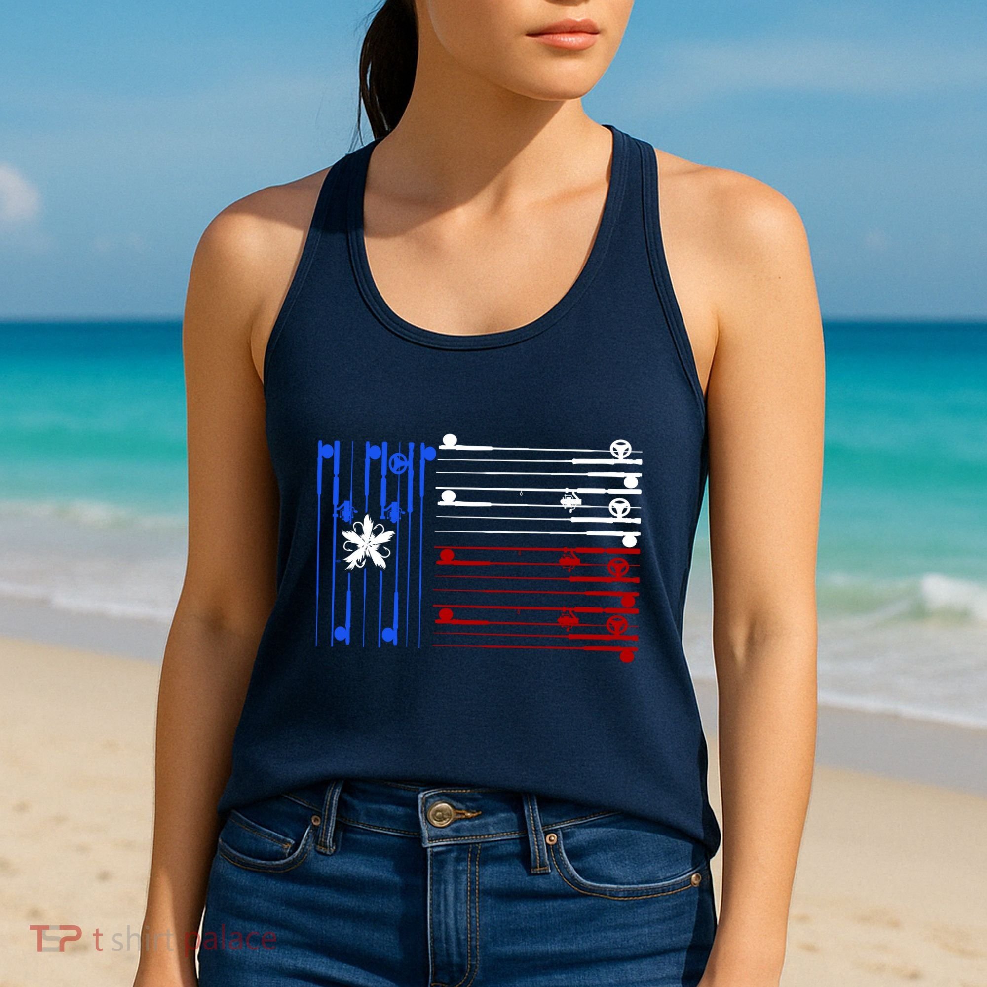 USA Texas Fishing Rods Flag Women's Tank Top