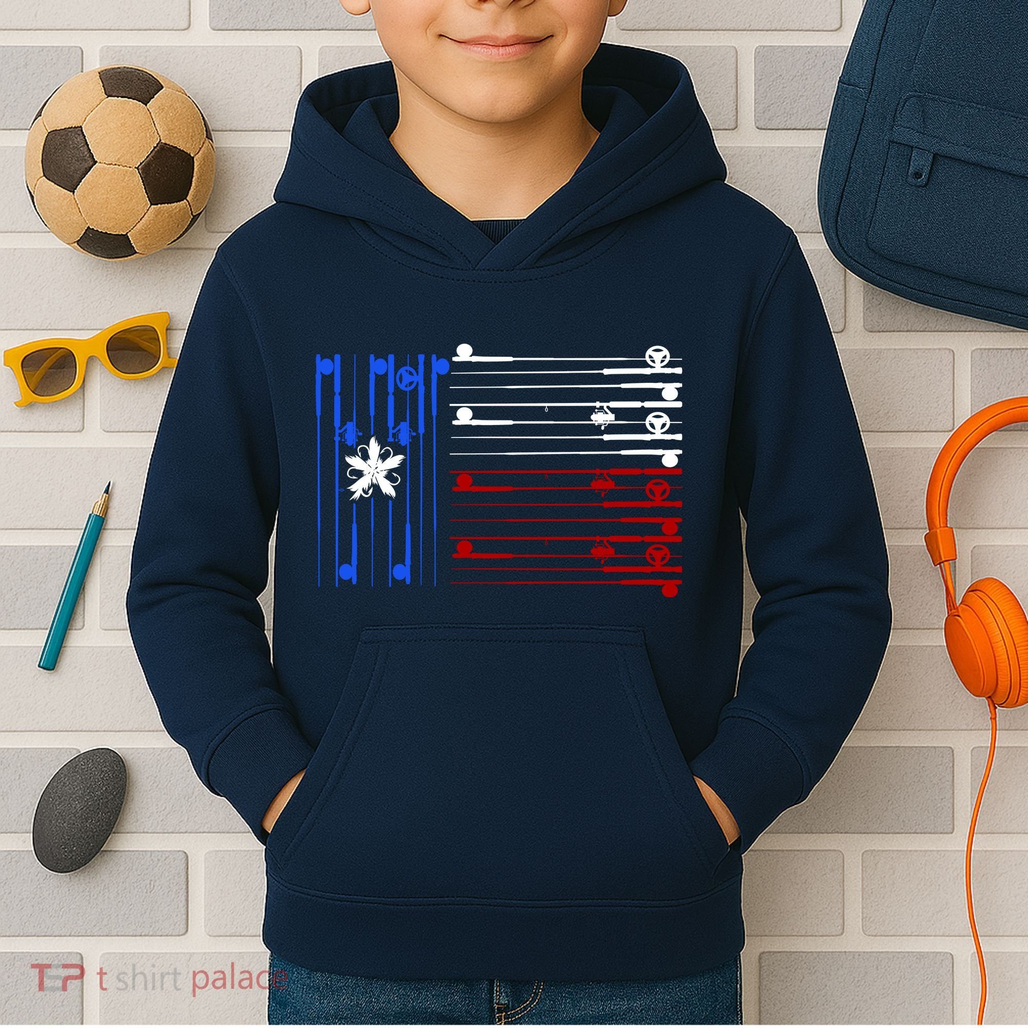 USA Texas Fishing Rods Flag Kids Hoodie