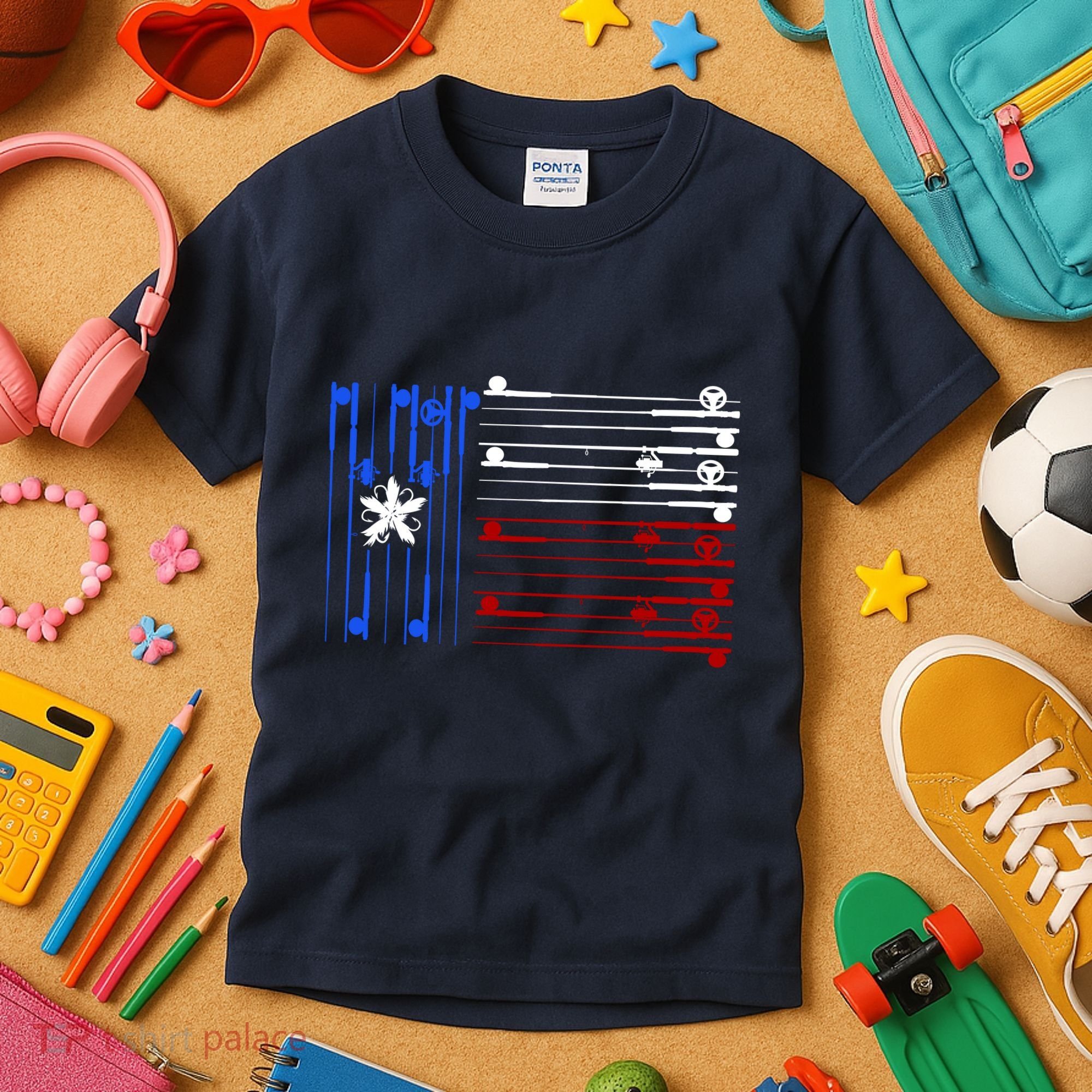 USA Texas Fishing Rods Flag Kids T-Shirt
