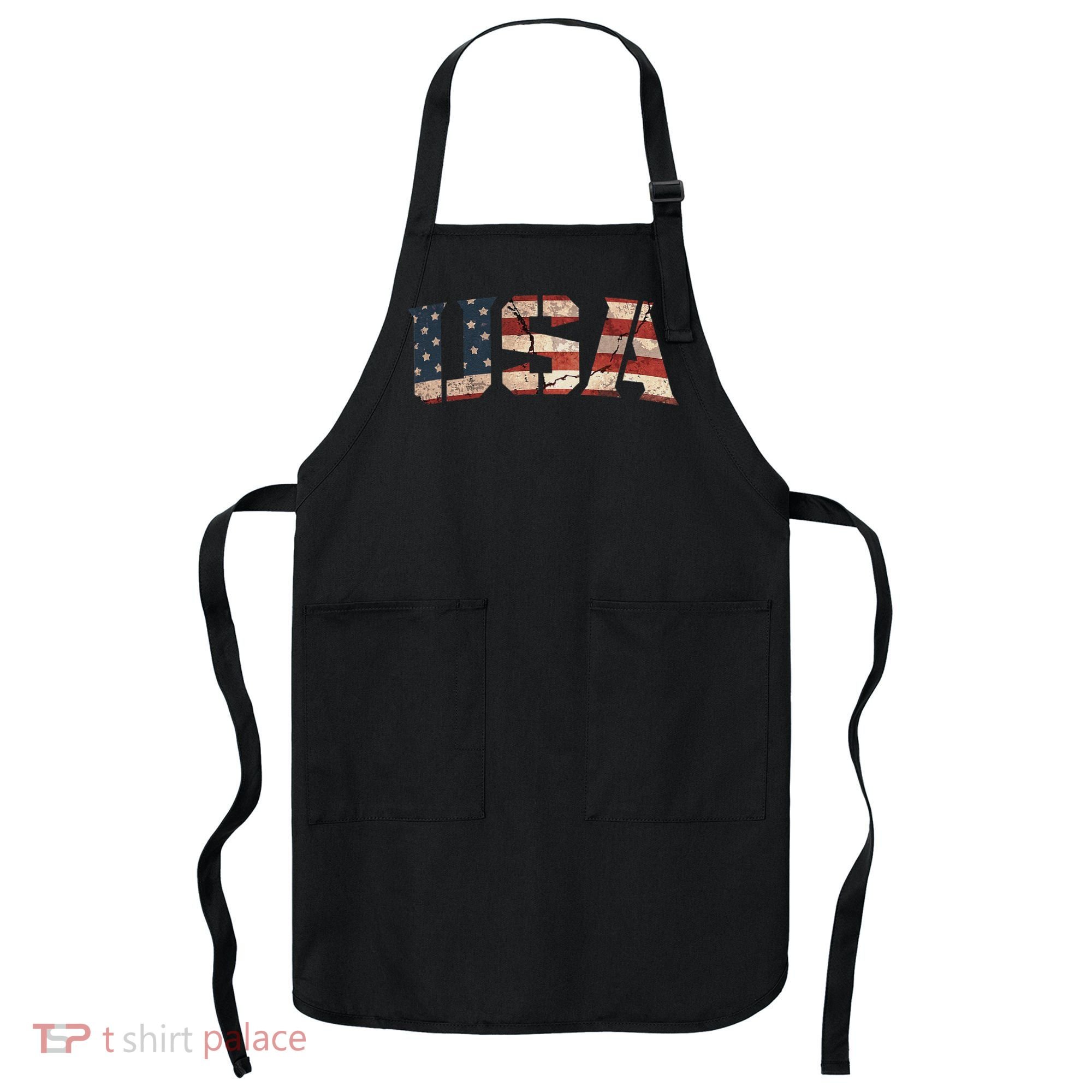 Usa Text Flag American Flag Patriotic 4th Of July Apron