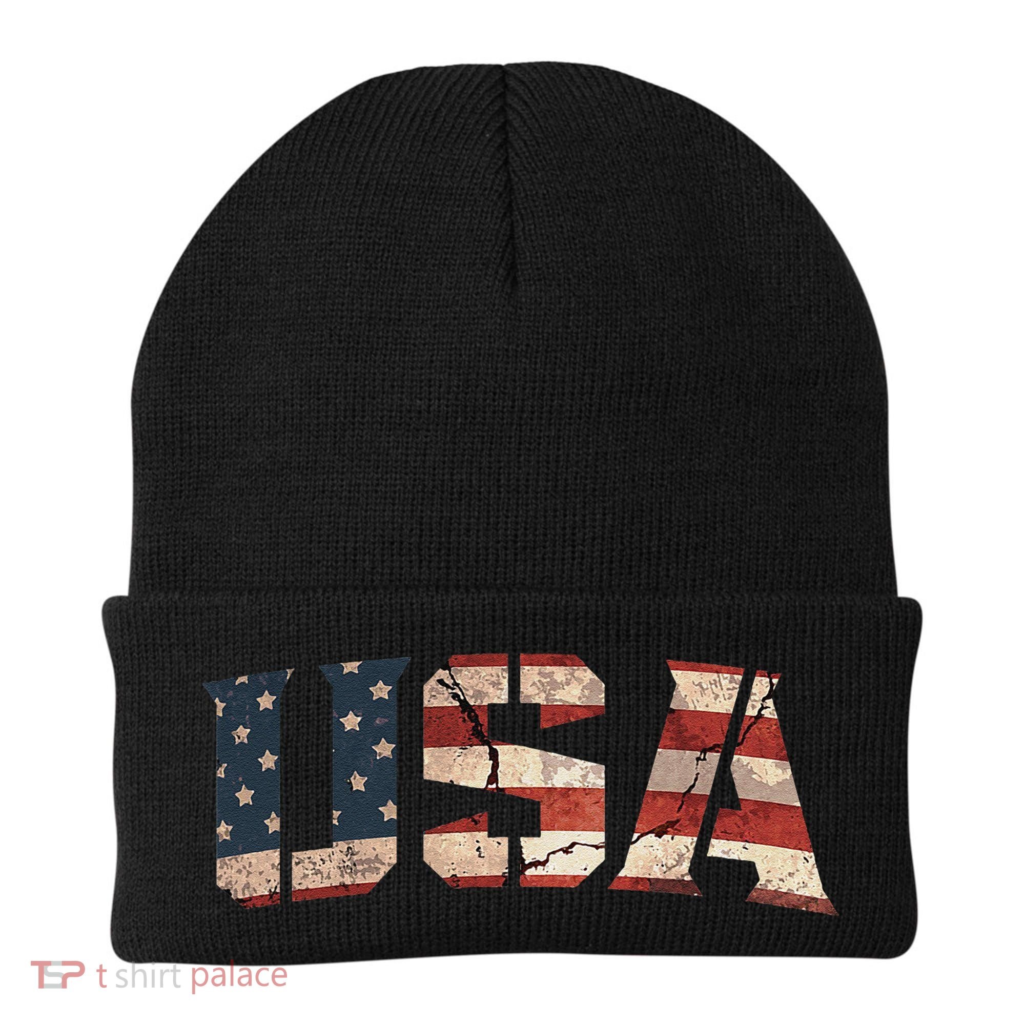 Usa Text Flag American Flag Patriotic 4th Of July Beanie