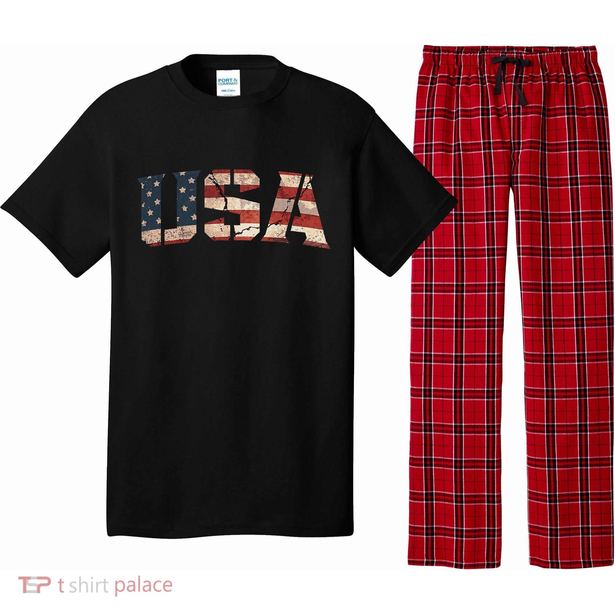 Usa Text Flag American Flag Patriotic 4th Of July Pajama Set