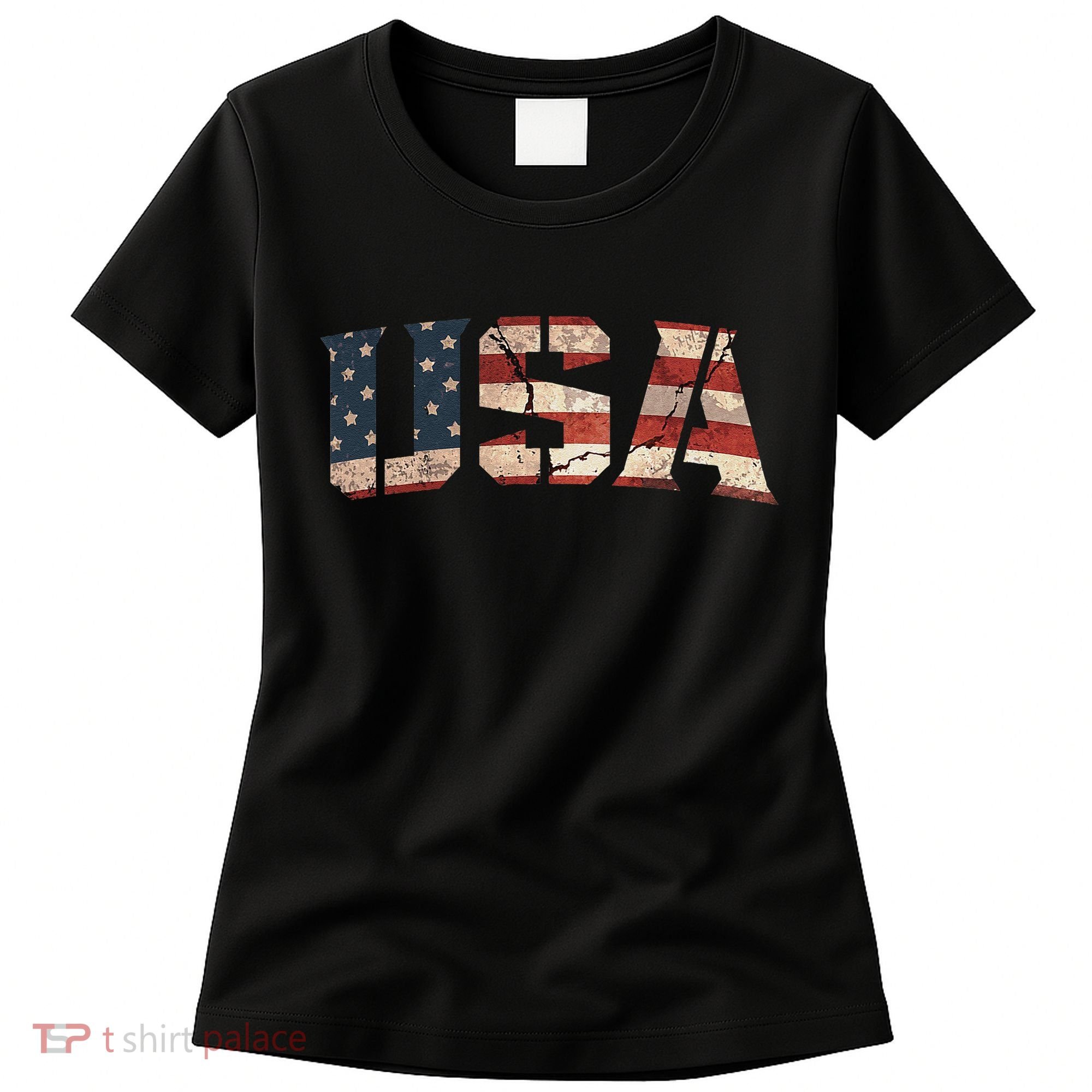 Usa Text Flag American Flag Patriotic 4th Of July Women's T-Shirt