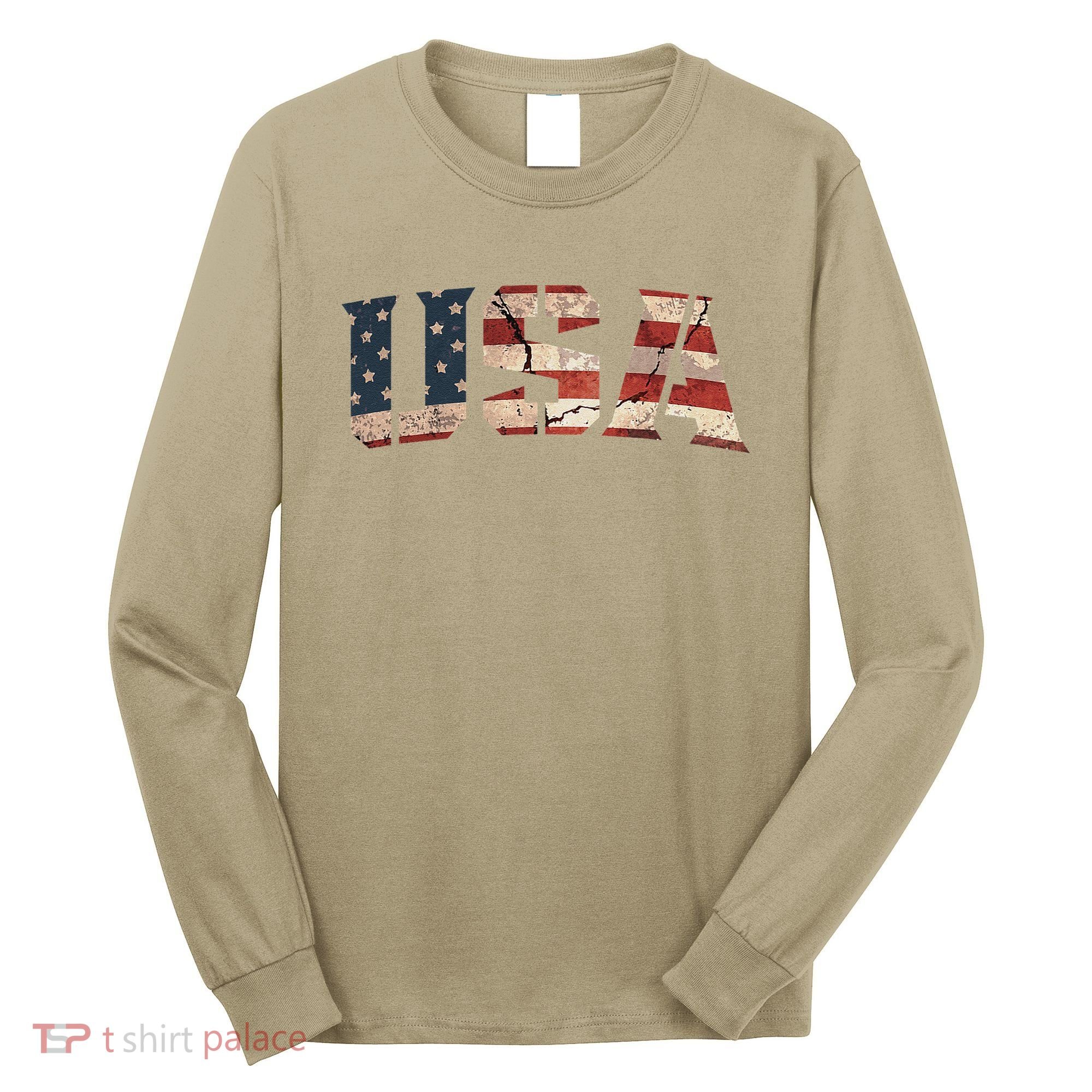 Usa Text Flag American Flag Patriotic 4th Of July Long Sleeve Shirt