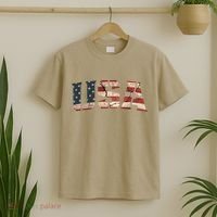 Usa Text Flag American Flag Patriotic 4th Of July T-Shirt thumb 2