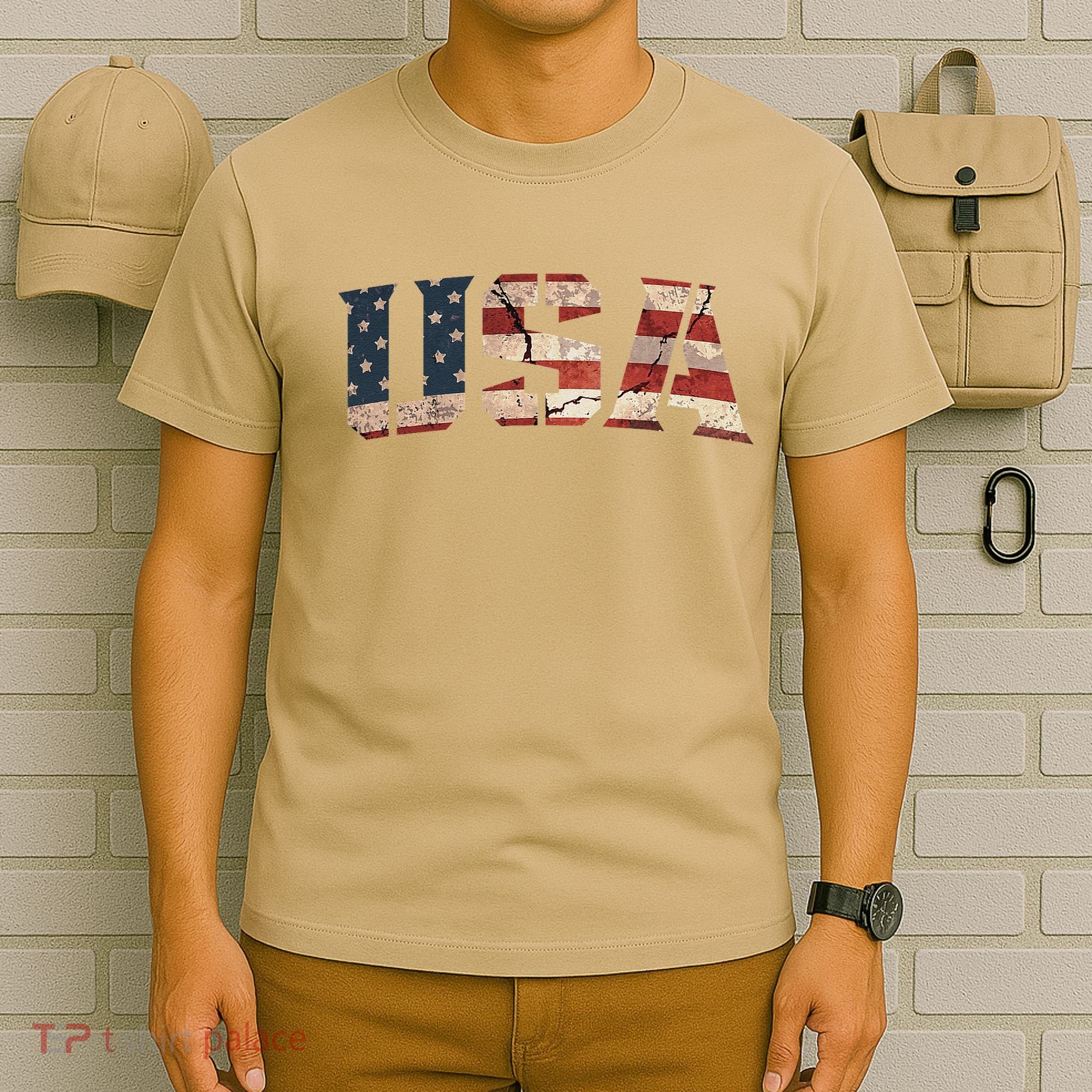 Usa Text Flag American Flag Patriotic 4th Of July T-Shirt