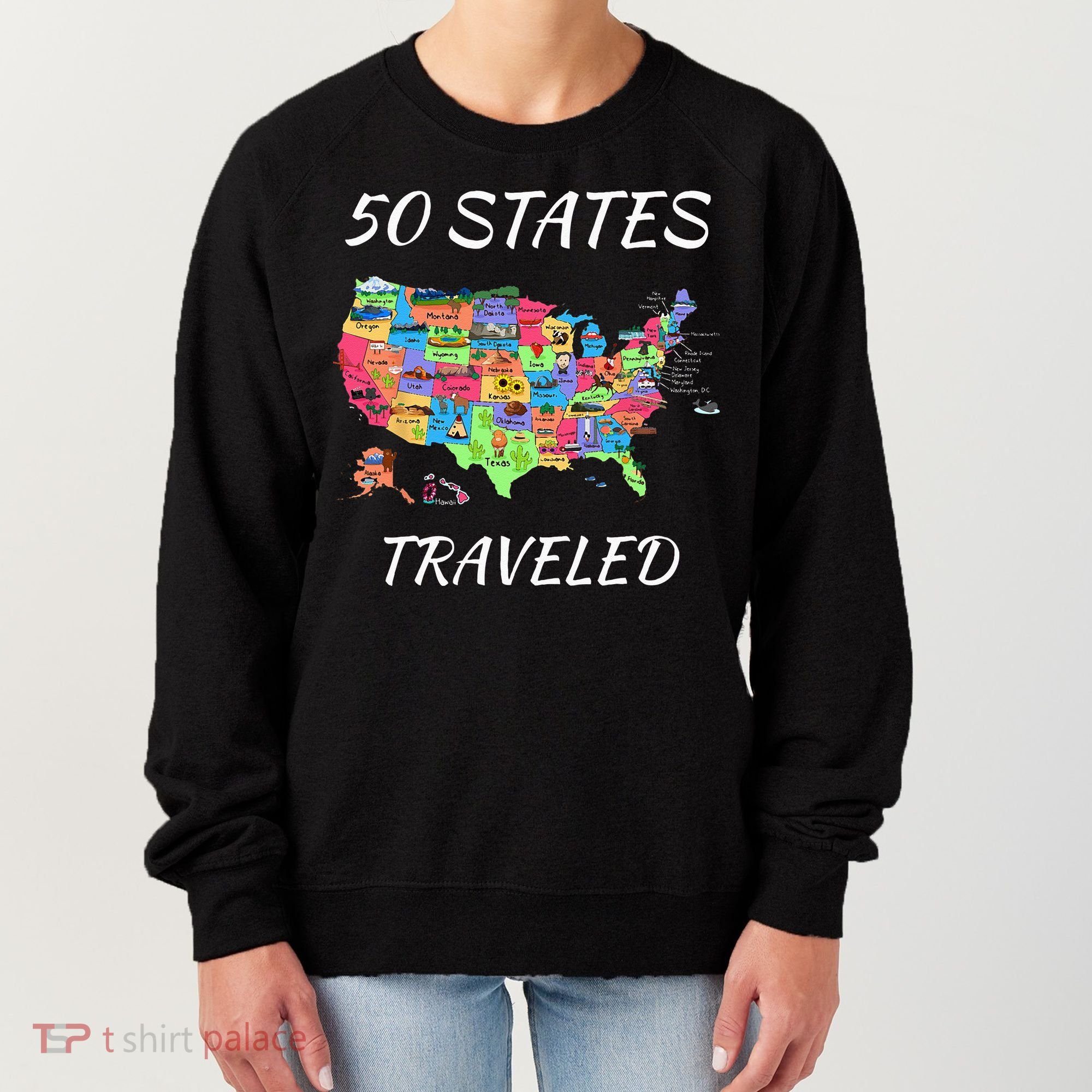 USA Travel Gift Visit 50 States Map Women's Sweatshirt