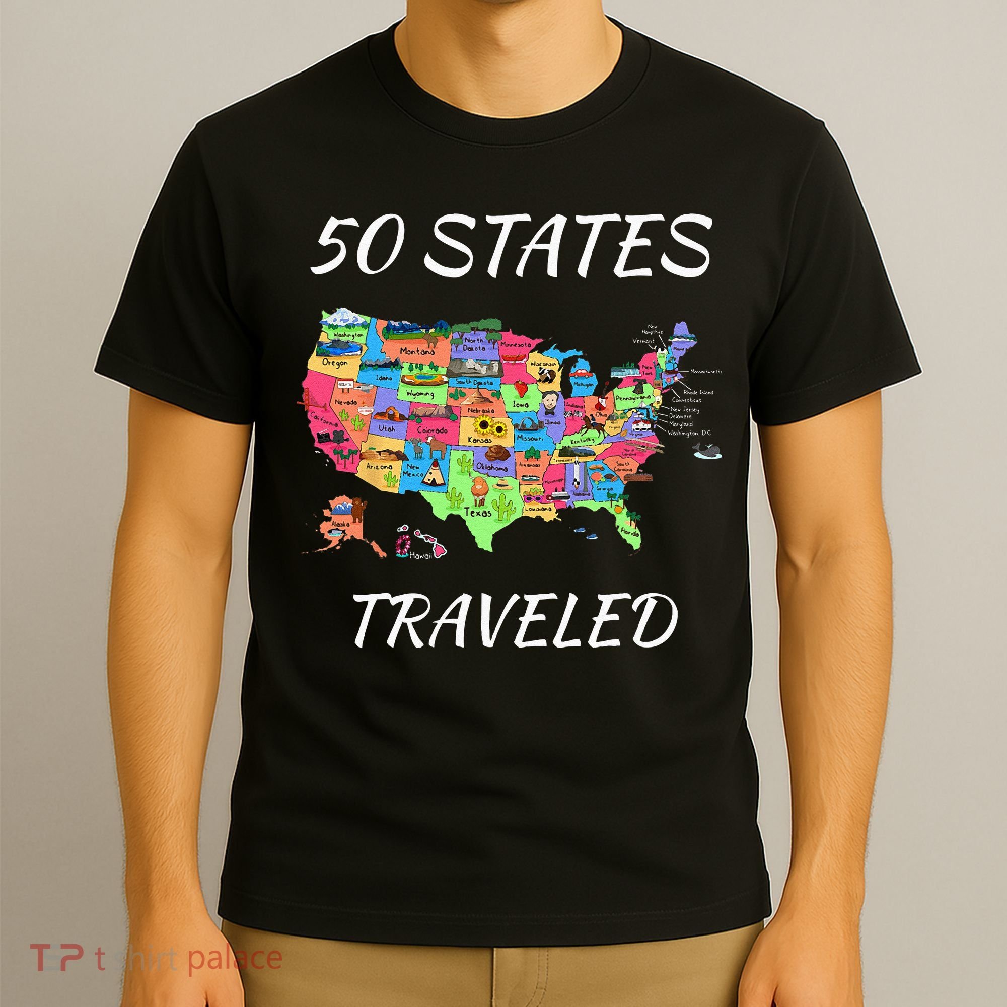 USA Travel Gift Visit 50 States Map T-Shirt
