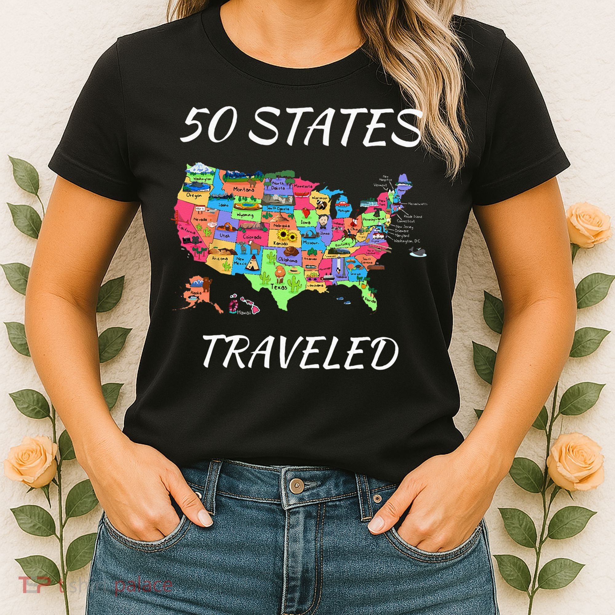 USA Travel Gift Visit 50 States Map Women's T-Shirt