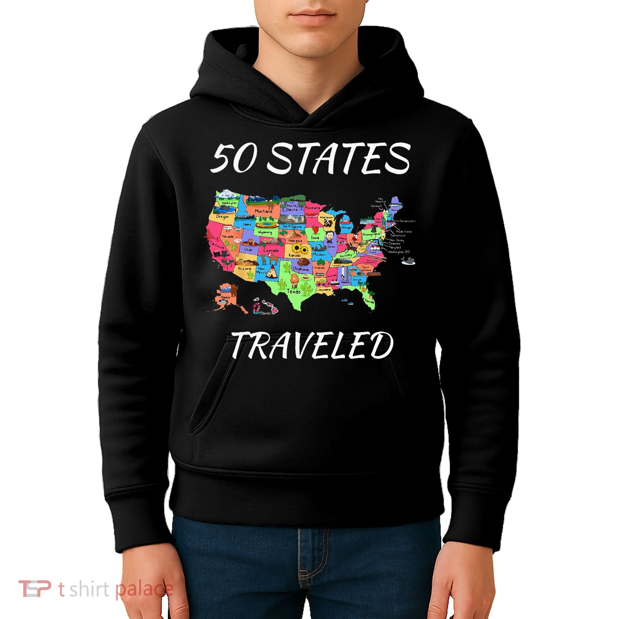 USA Travel Gift Visit 50 States Map Kids Hoodie