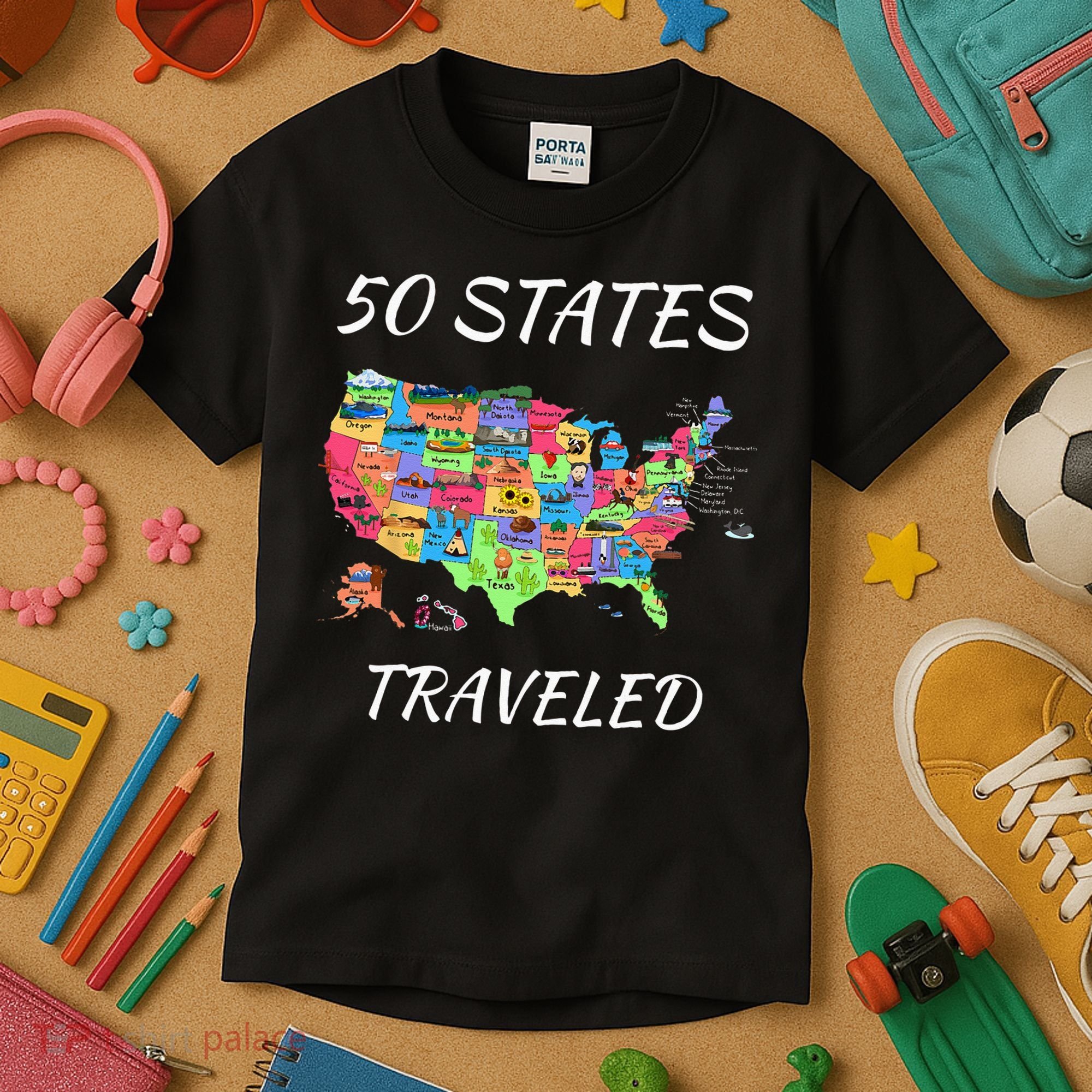 USA Travel Gift Visit 50 States Map Kids T-Shirt