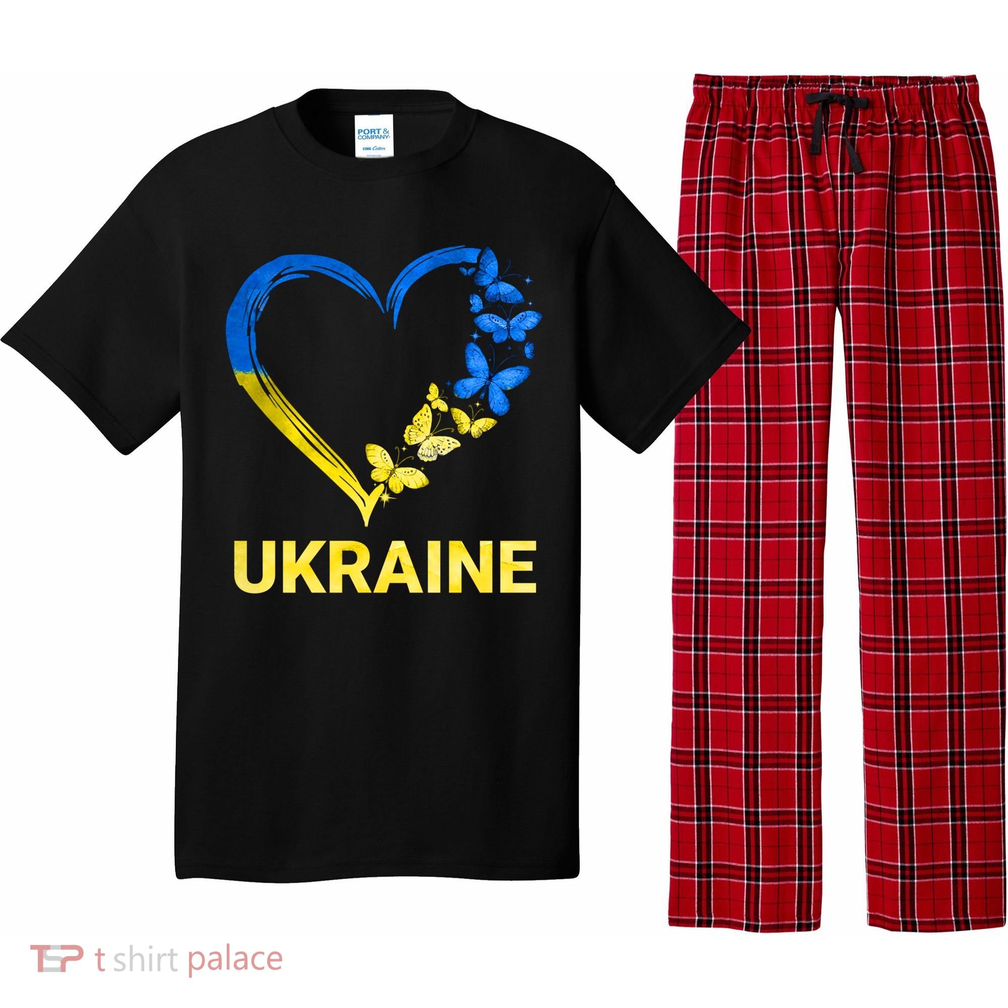 Ukraine Tee Heart Butterfly I Stand With Ukraine Flag Cool Gift Pajama Set