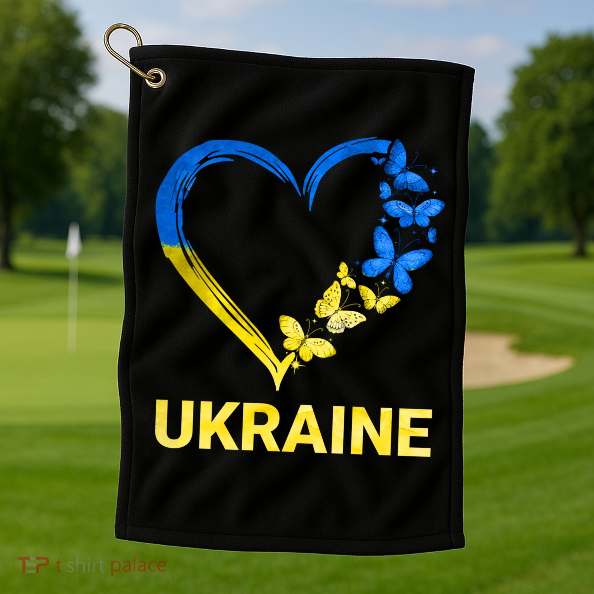 Ukraine Tee Heart Butterfly I Stand With Ukraine Flag Cool Gift Golf Towel