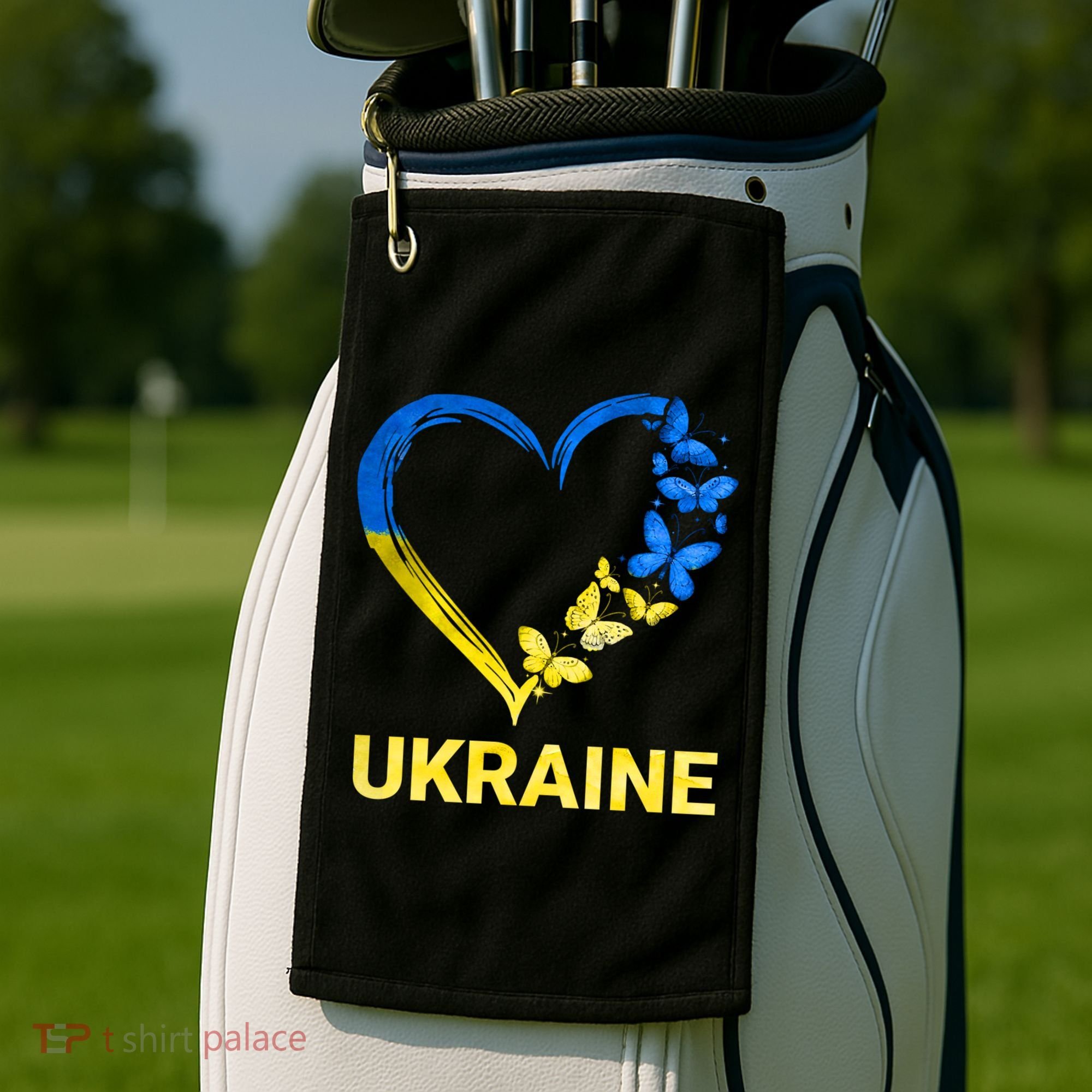 Ukraine Tee Heart Butterfly I Stand With Ukraine Flag Cool Gift Golf Towel