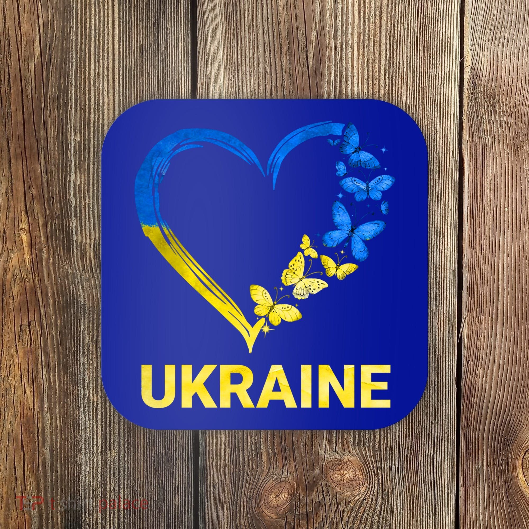 Ukraine Tee Heart Butterfly I Stand With Ukraine Flag Cool Gift Coaster