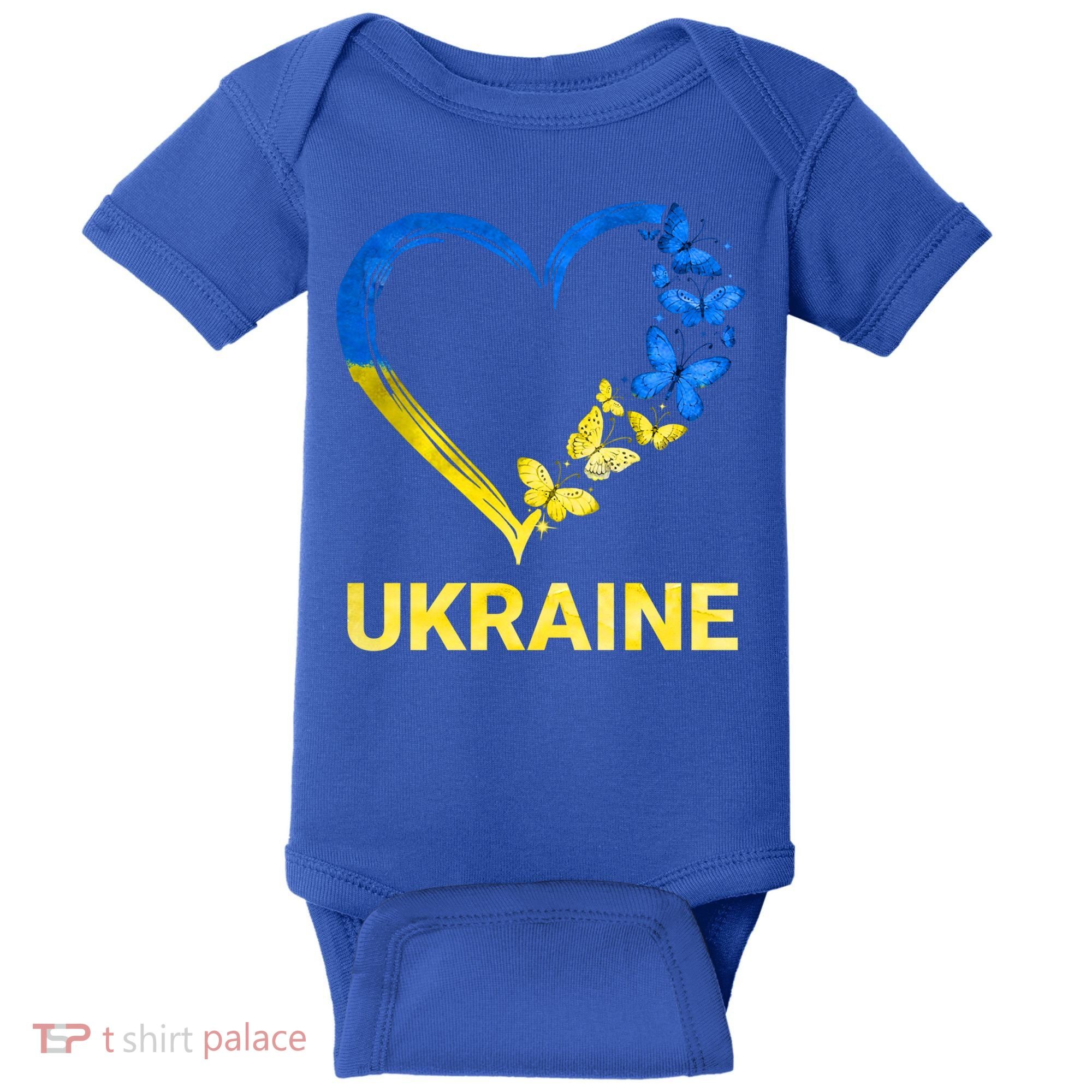 Ukraine Tee Heart Butterfly I Stand With Ukraine Flag Cool Gift Baby Bodysuit